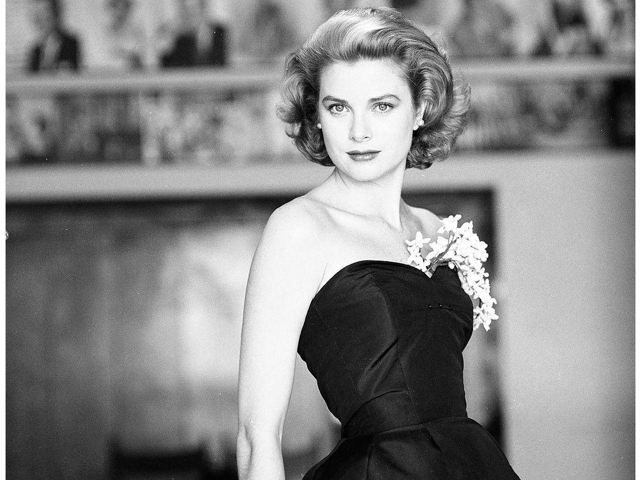 Grace Kelly, black strapless gown, white flowers, HD Desktop Wallpaper