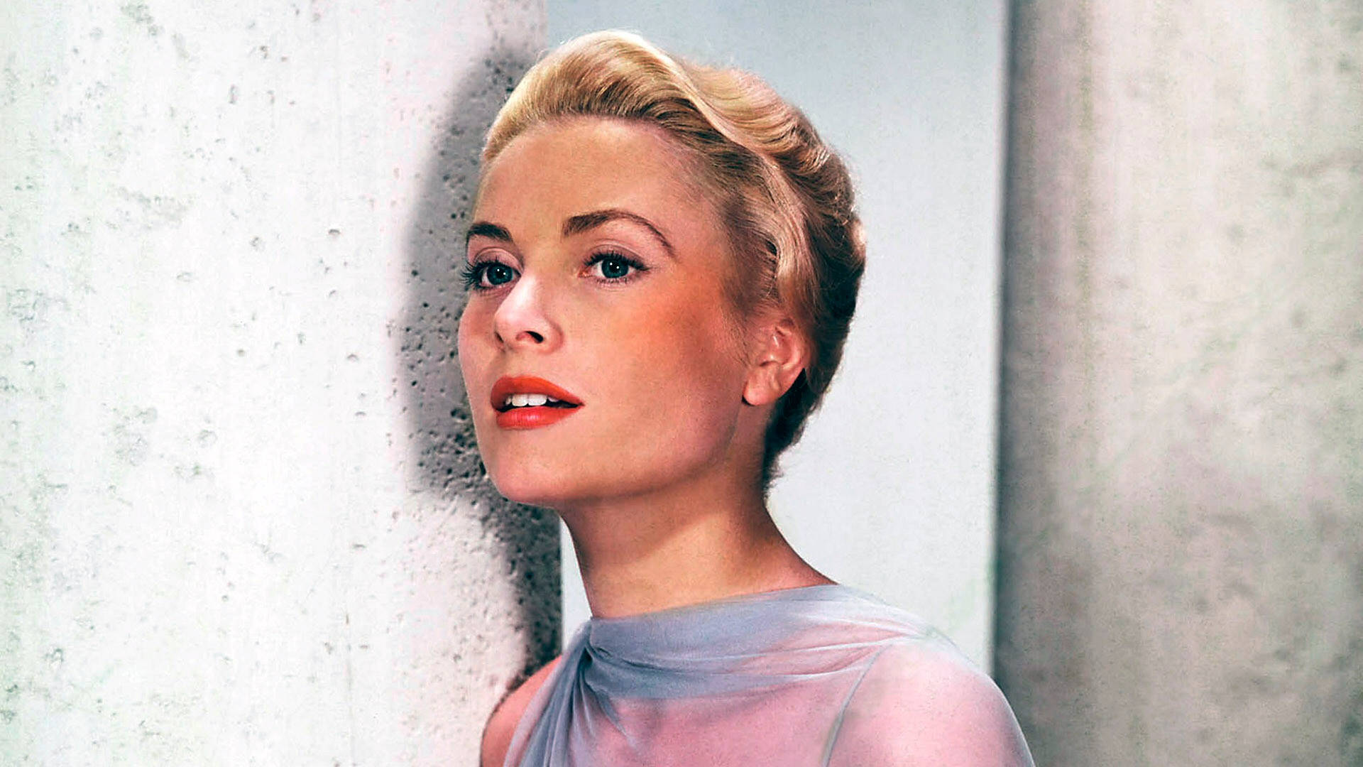 Grace Kelly, blonde woman, sheer blue dress, Full HD Desktop Wallpaper