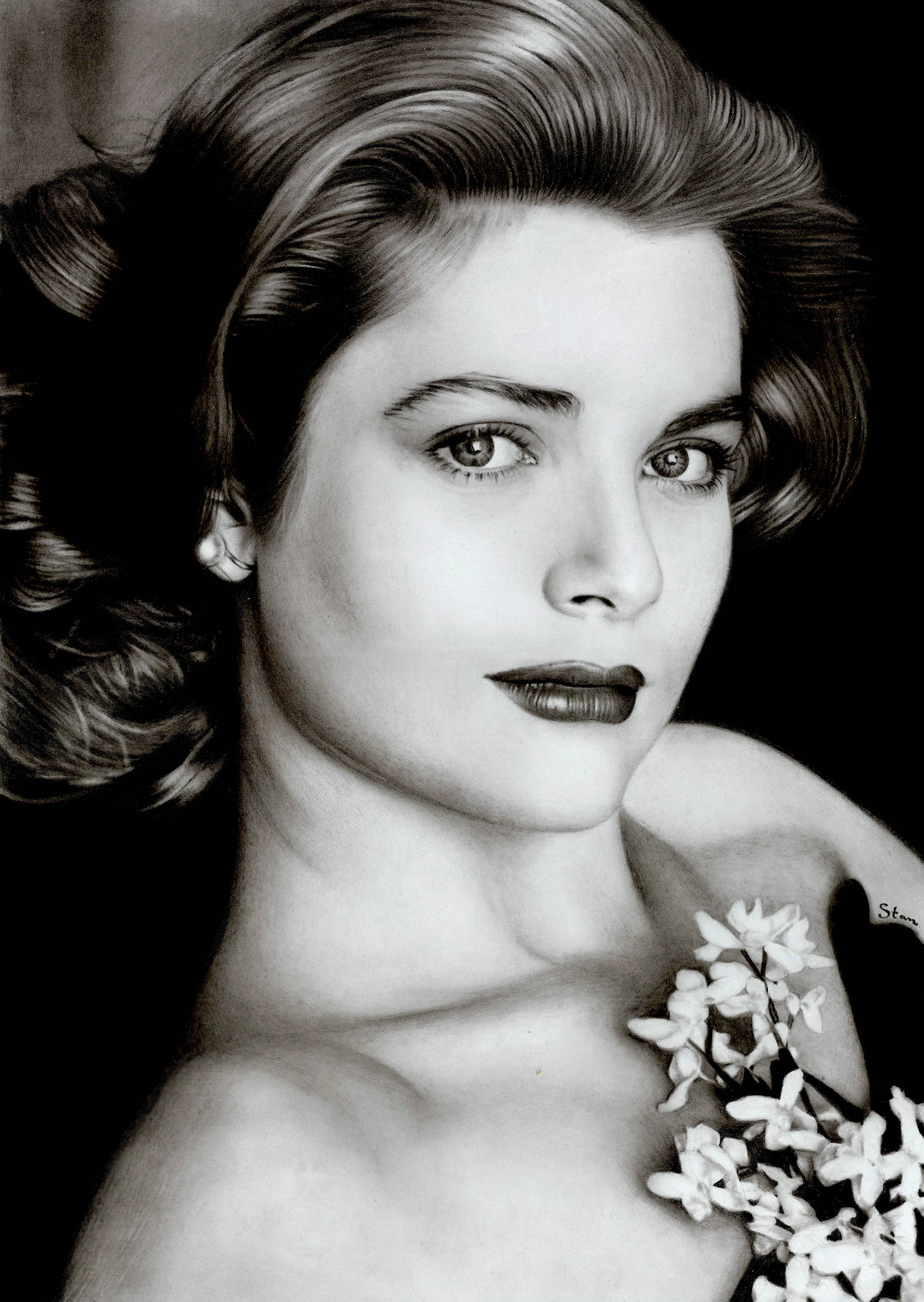 Grace Kelly, black and white portrait, styled hair, Full HD Phone Wallpaper