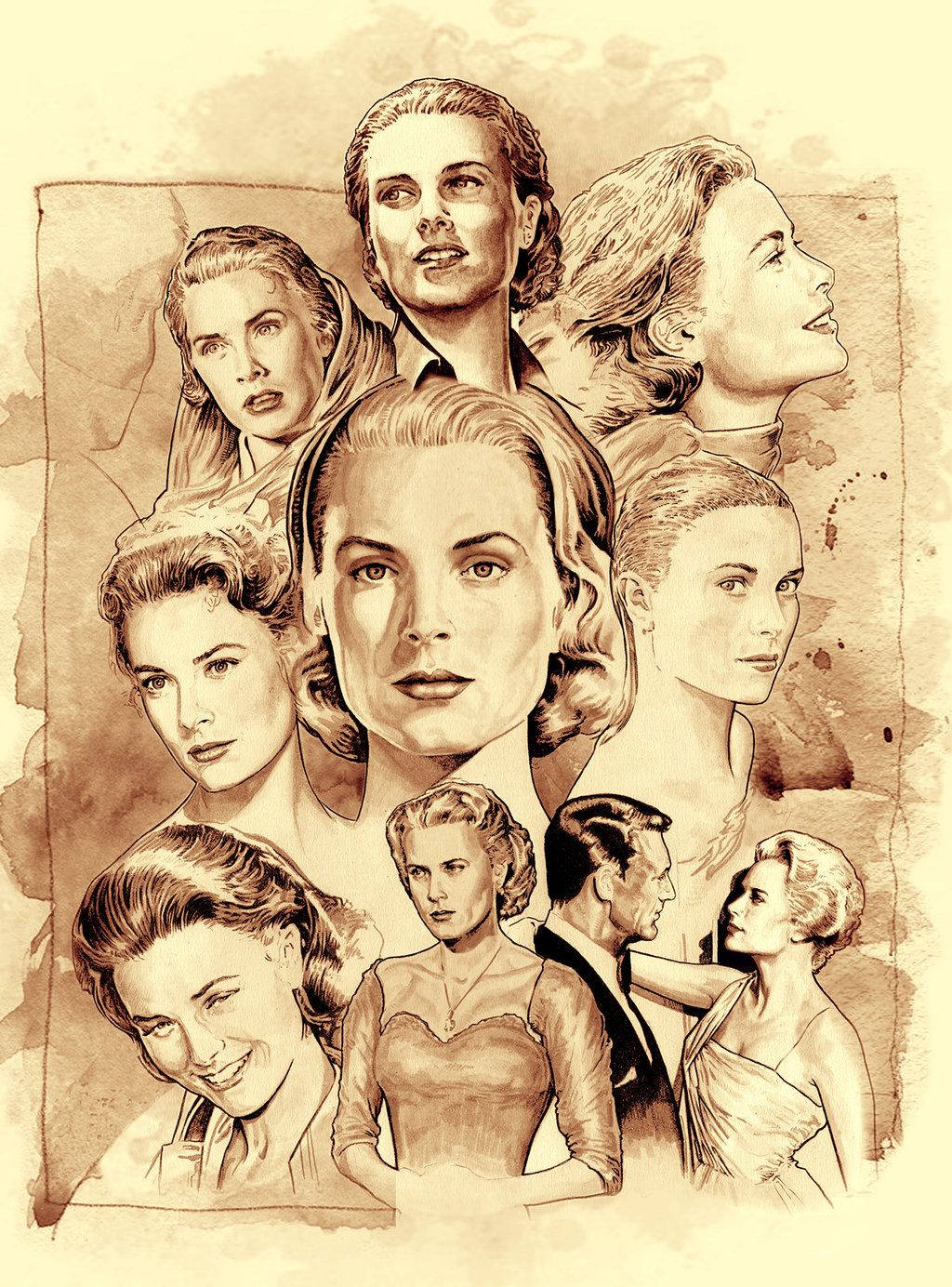 Grace Kelly, sepia-toned, vintage Hollywood actresses, HD Phone Wallpaper