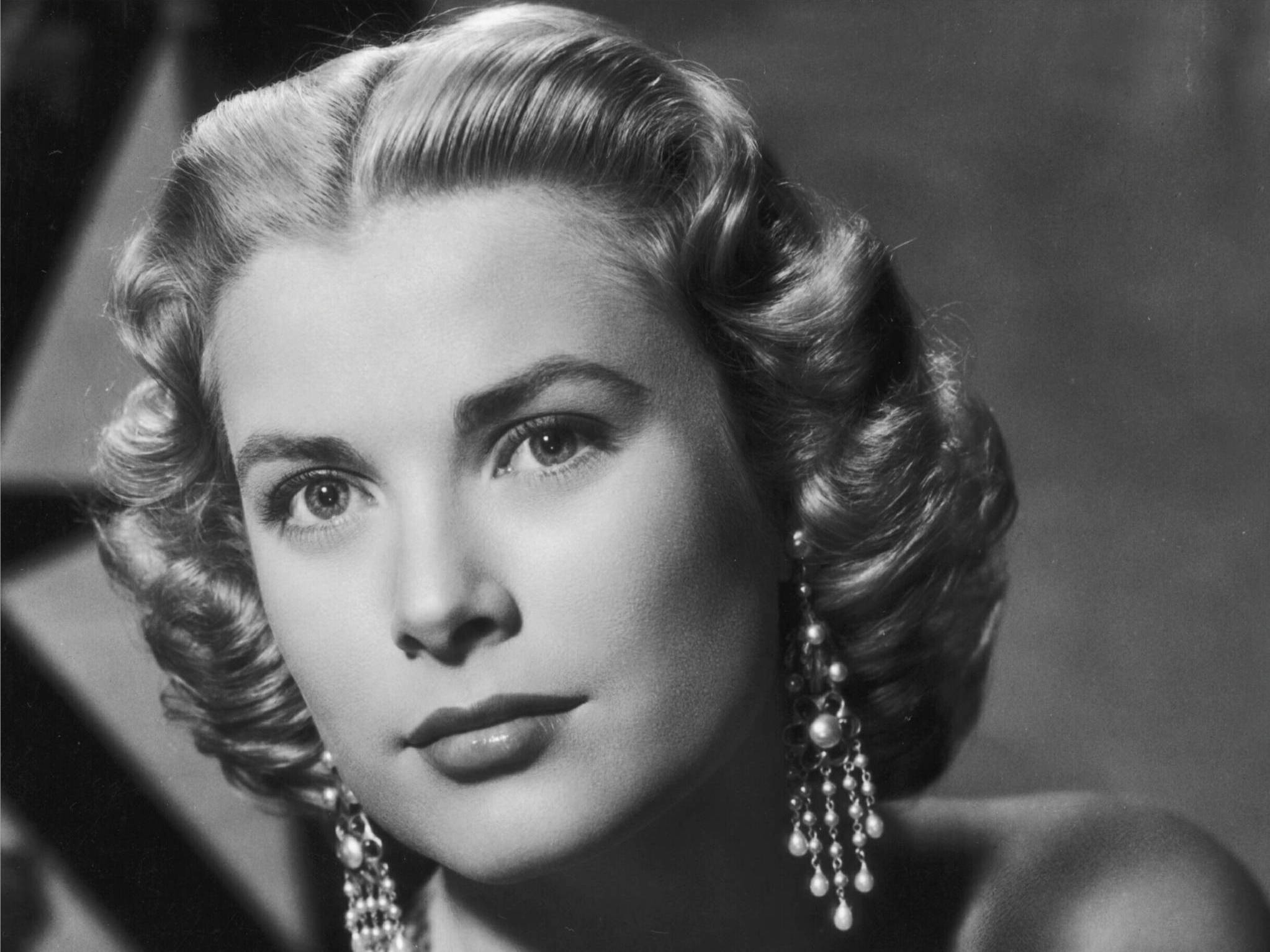 Grace Kelly, black and white portrait, elegant curled hair, Full HD Desktop Wallpaper