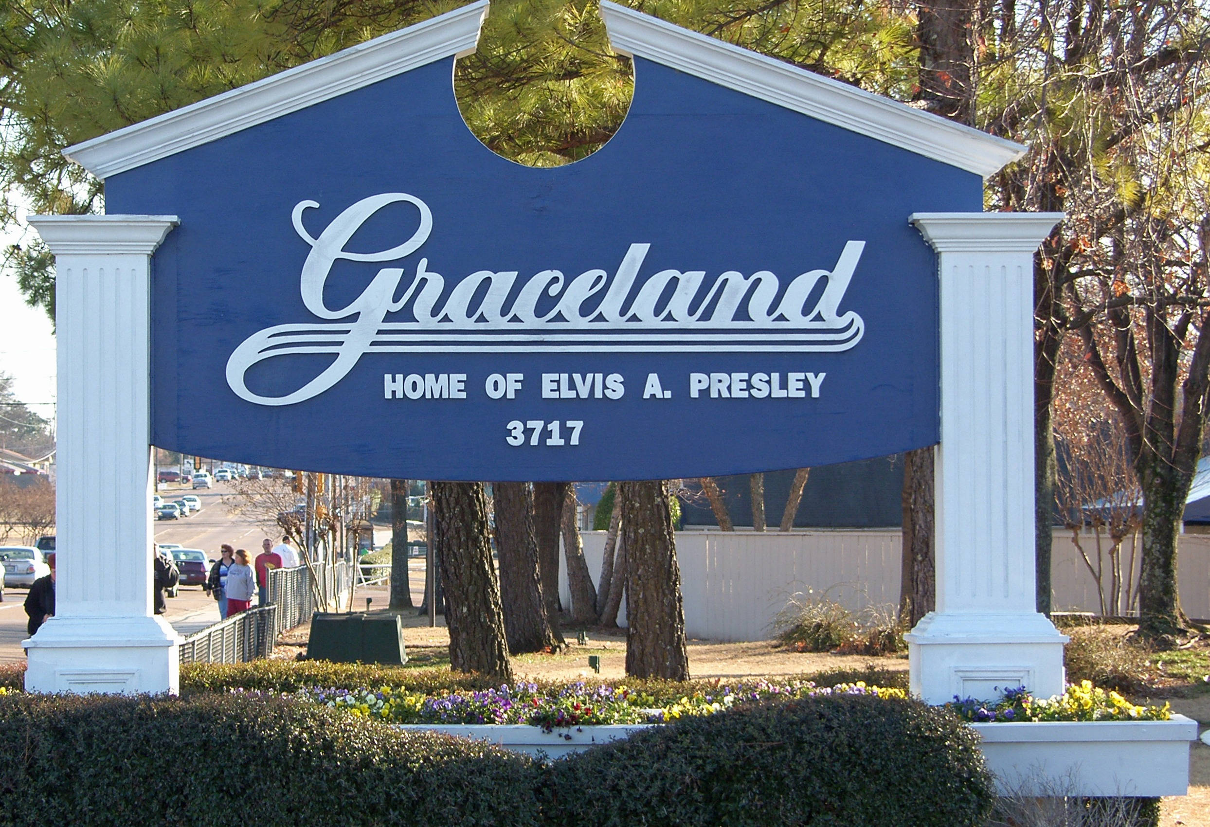 Graceland, stone sign, blue, Full HD Desktop Wallpaper