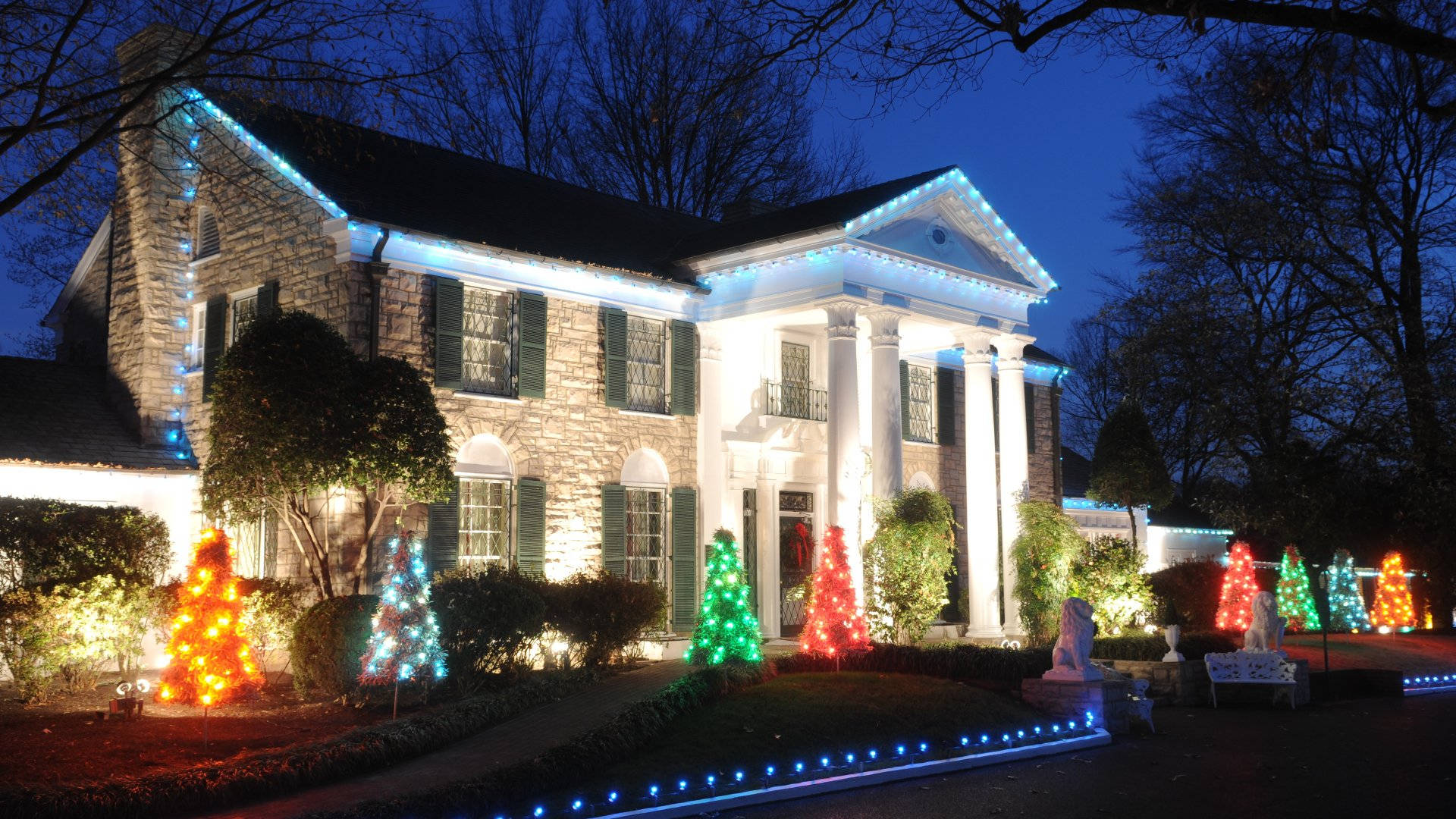 Graceland, night, stone mansion, Full HD Desktop Wallpaper