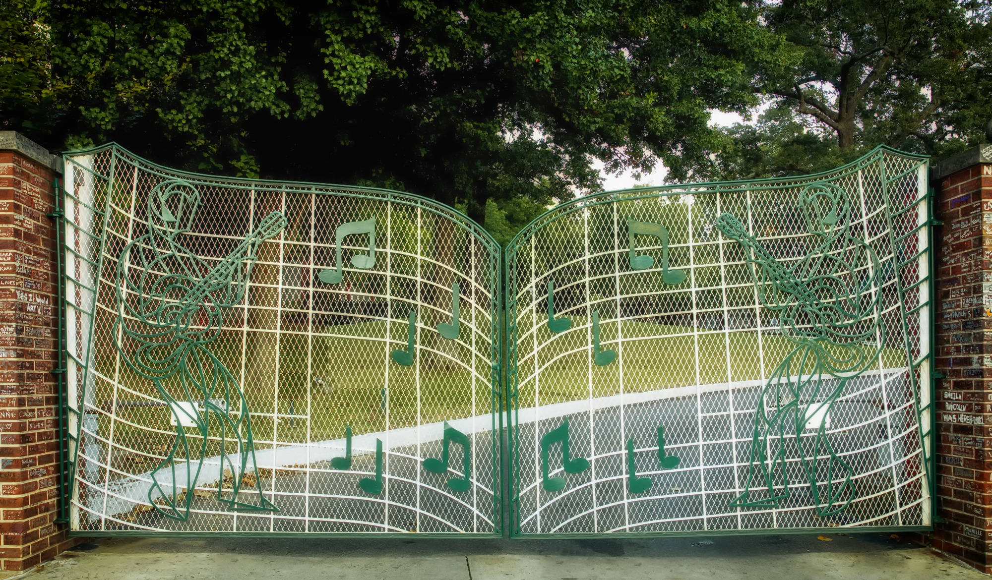 Graceland, green metal gate, open book, Full HD Desktop Wallpaper