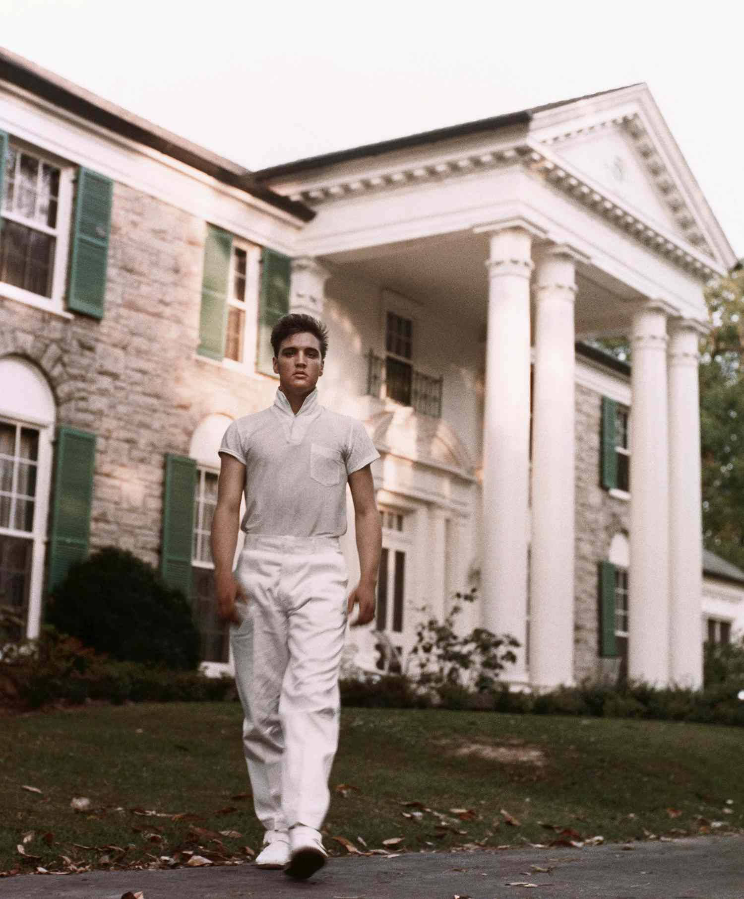 Graceland, white attire, grand stone mansion, HD Phone Wallpaper