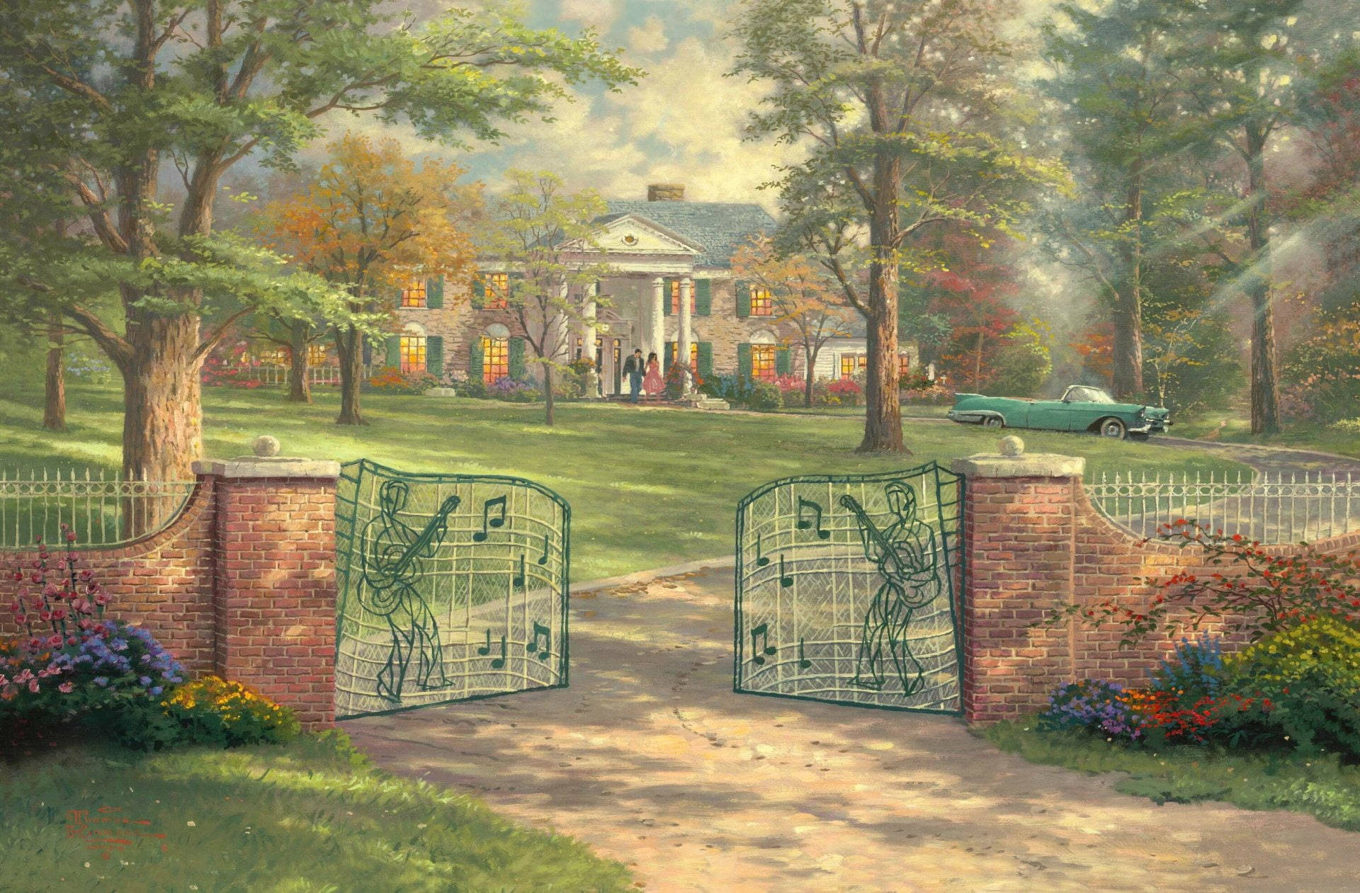 Graceland, colonial house, warm glowing windows, Full HD Desktop Wallpaper