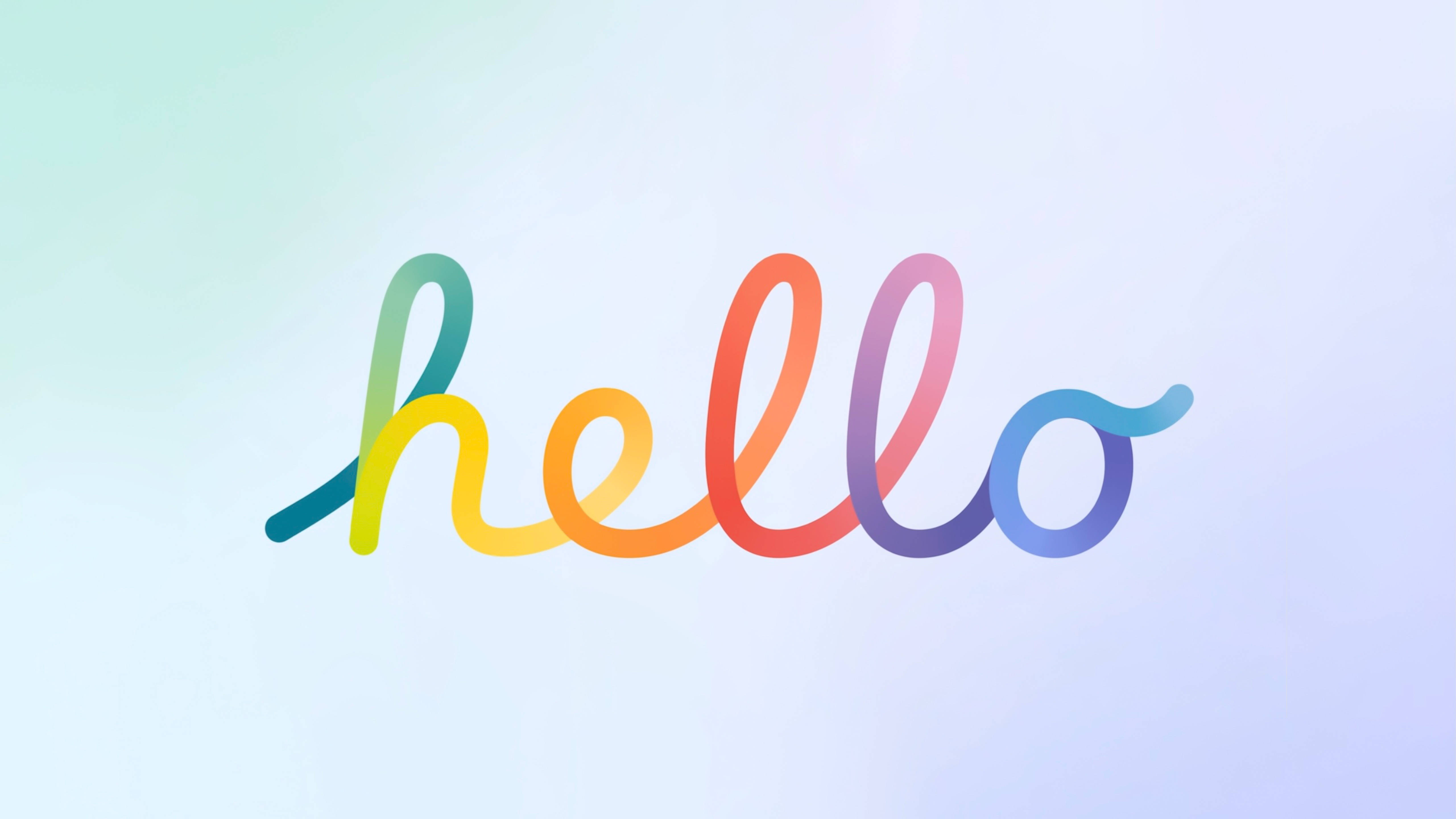 cursive rainbow hello iMac 4K, rainbow gradient, flowing cursive, 5K Desktop Wallpaper