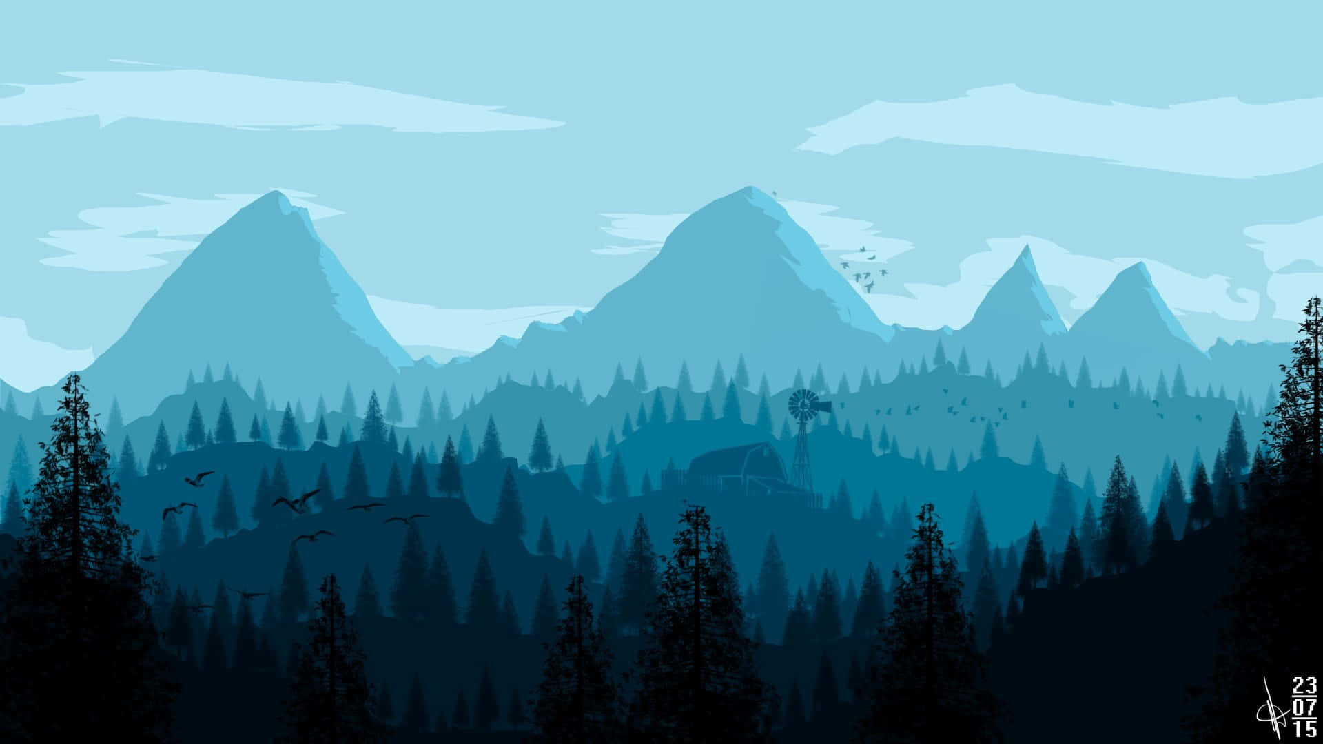 Blue Mountain, pine trees, layered mountain range, Full HD Desktop Wallpaper