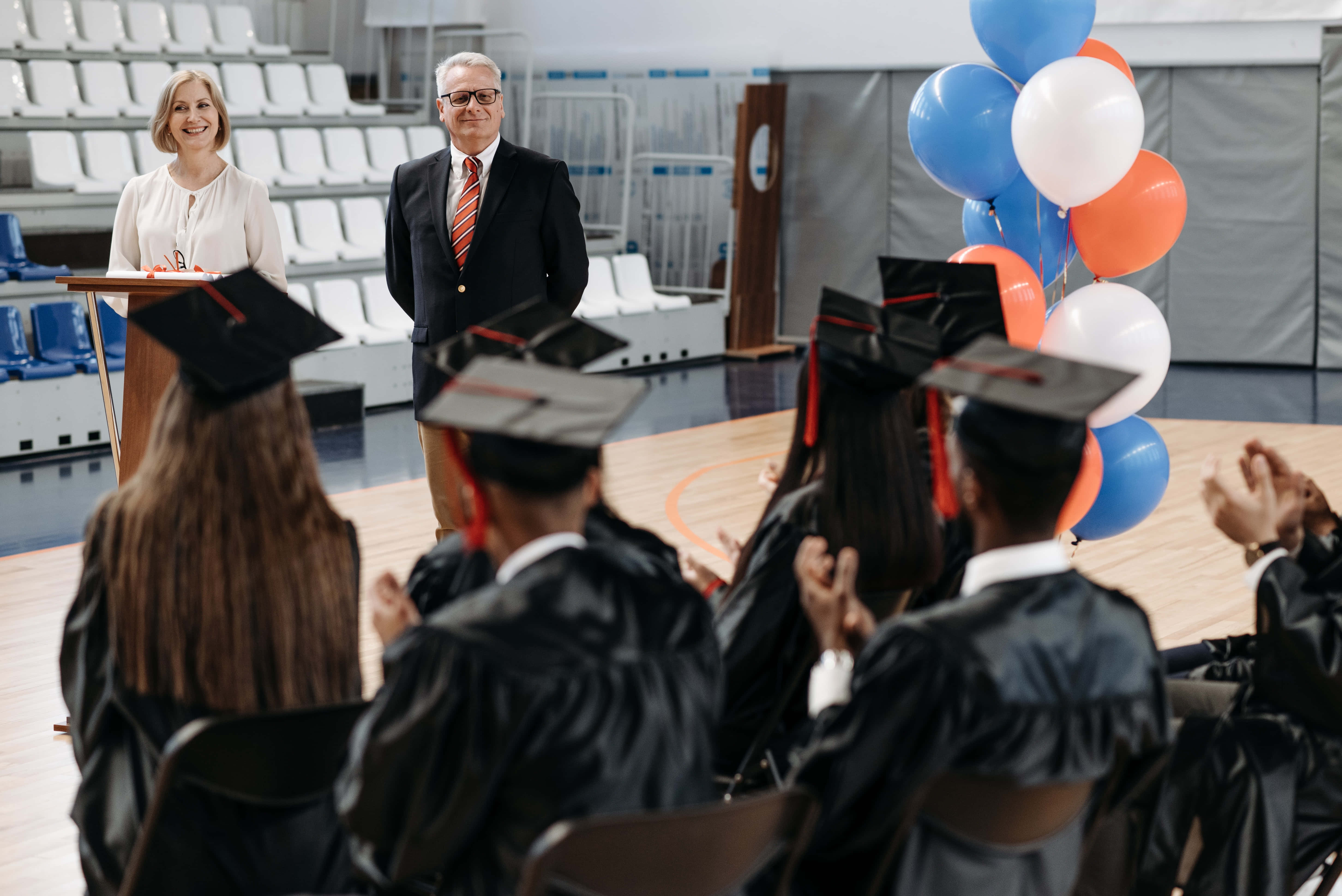 graduation ceremony, black caps and gowns, faculty, 5K Desktop Wallpaper