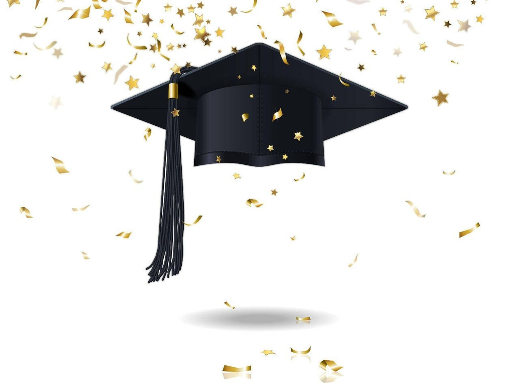graduation hat, gold confetti, black graduation cap, Full HD Desktop Wallpaper