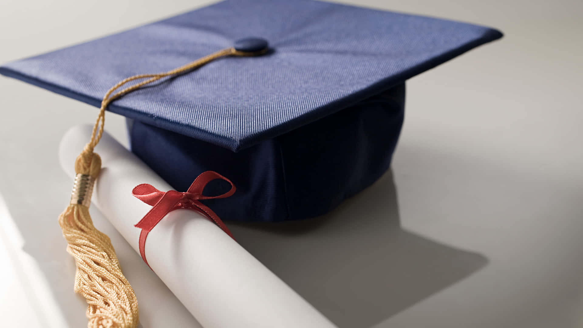 navy blue graduation cap, gold tassel, white diploma, Full HD Desktop Wallpaper