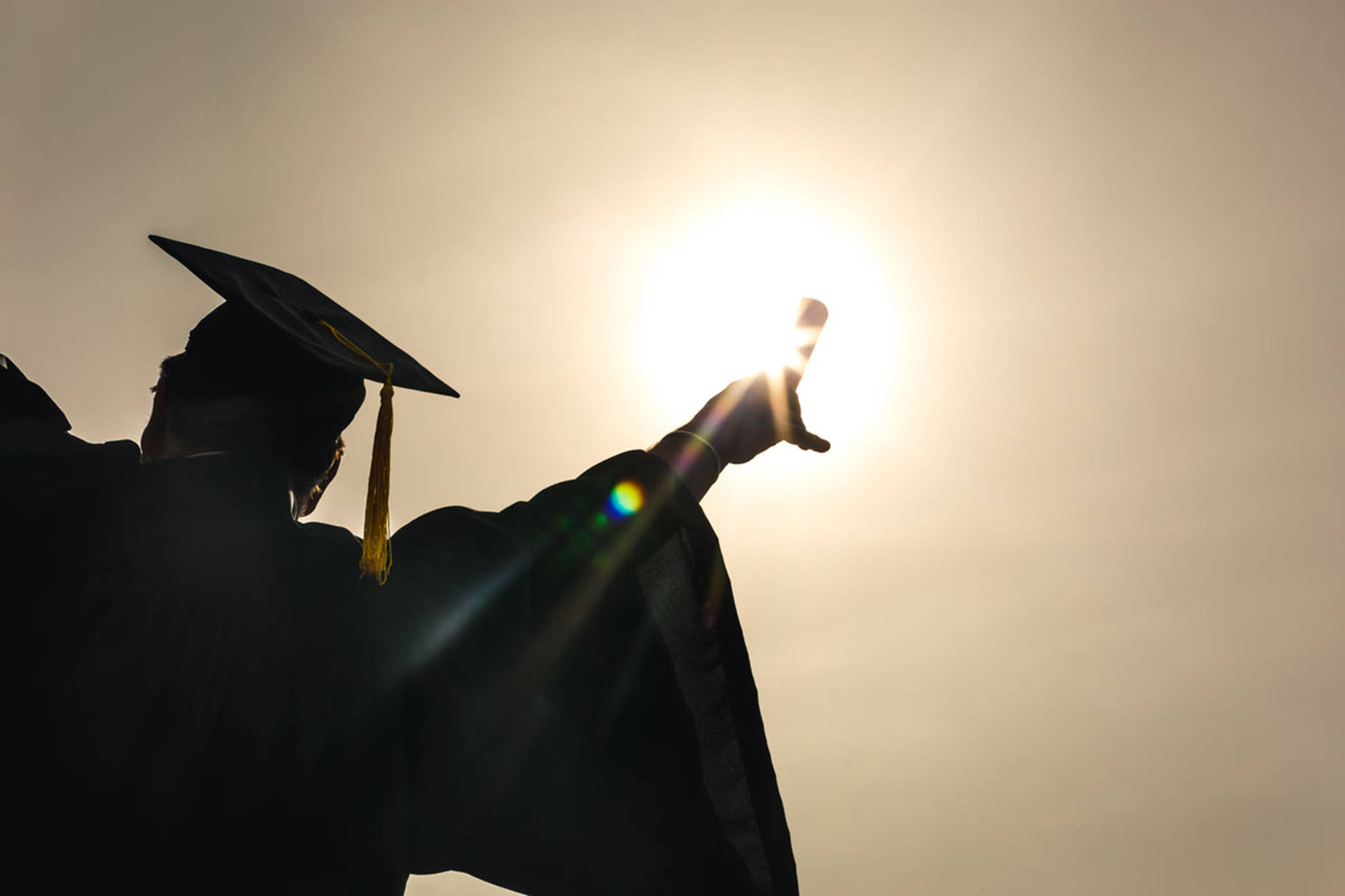 cap and gown, silhouette, sun, Full HD Desktop Wallpaper