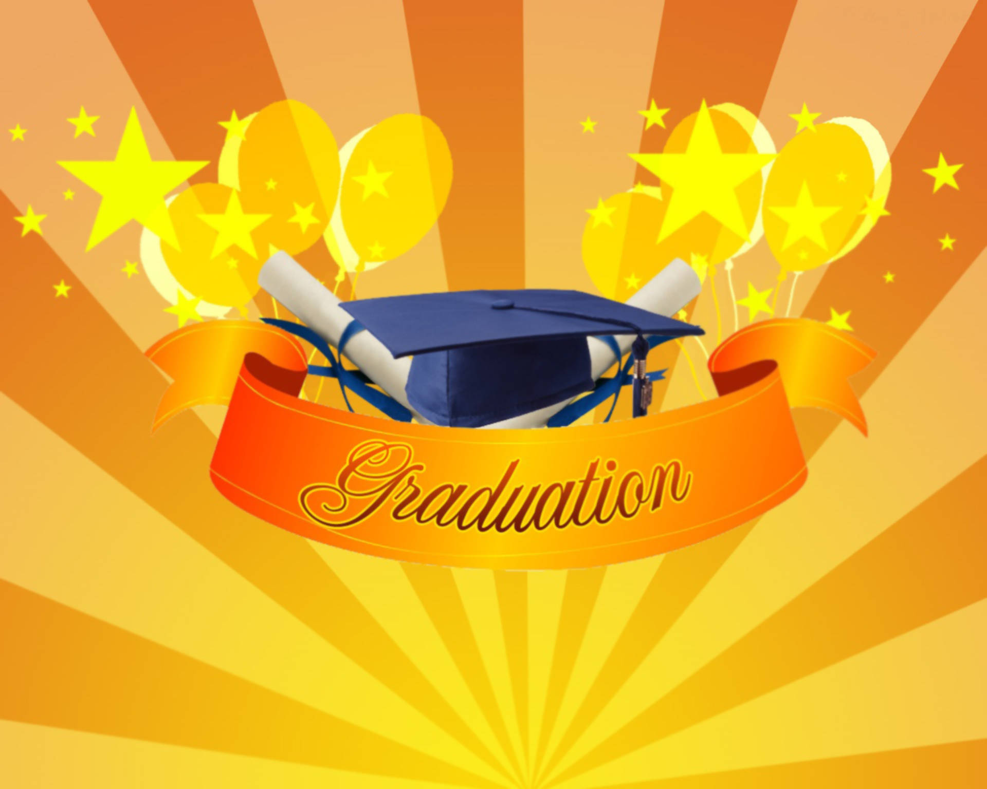 golden banner, graduation cap, diploma, Full HD Desktop Wallpaper