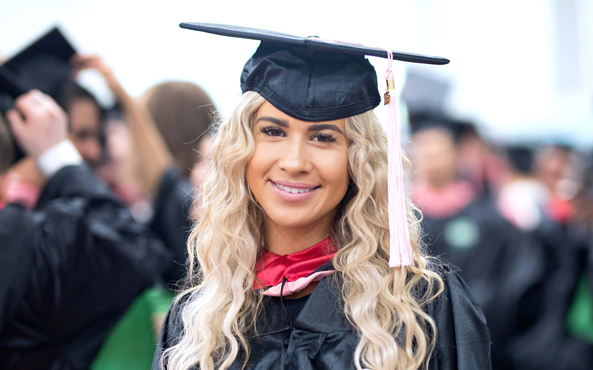 graduation ceremony, blonde woman, graduation cap, Full HD Desktop Wallpaper