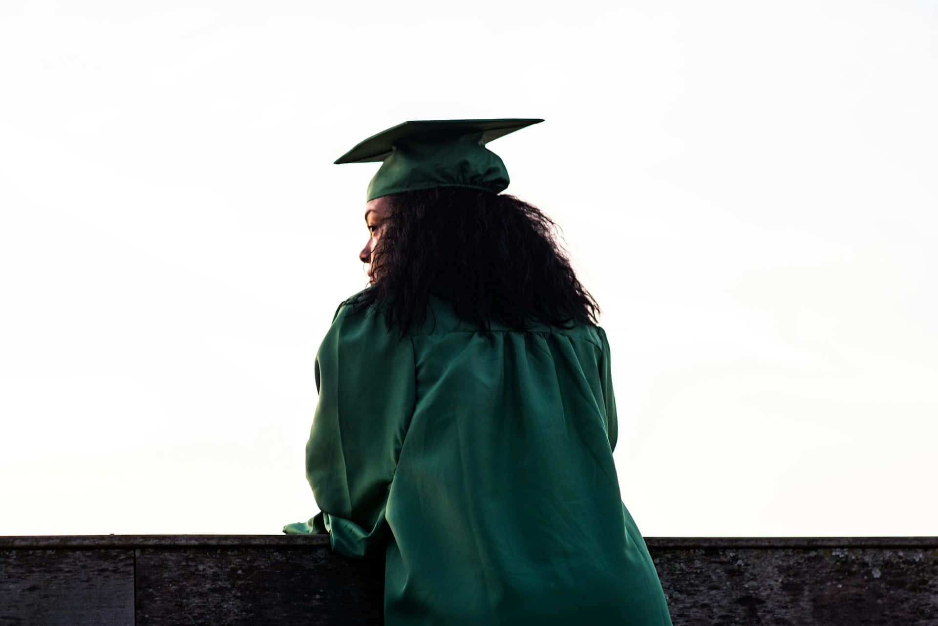 graduate, green cap and gown, silhouette, Full HD Desktop Wallpaper