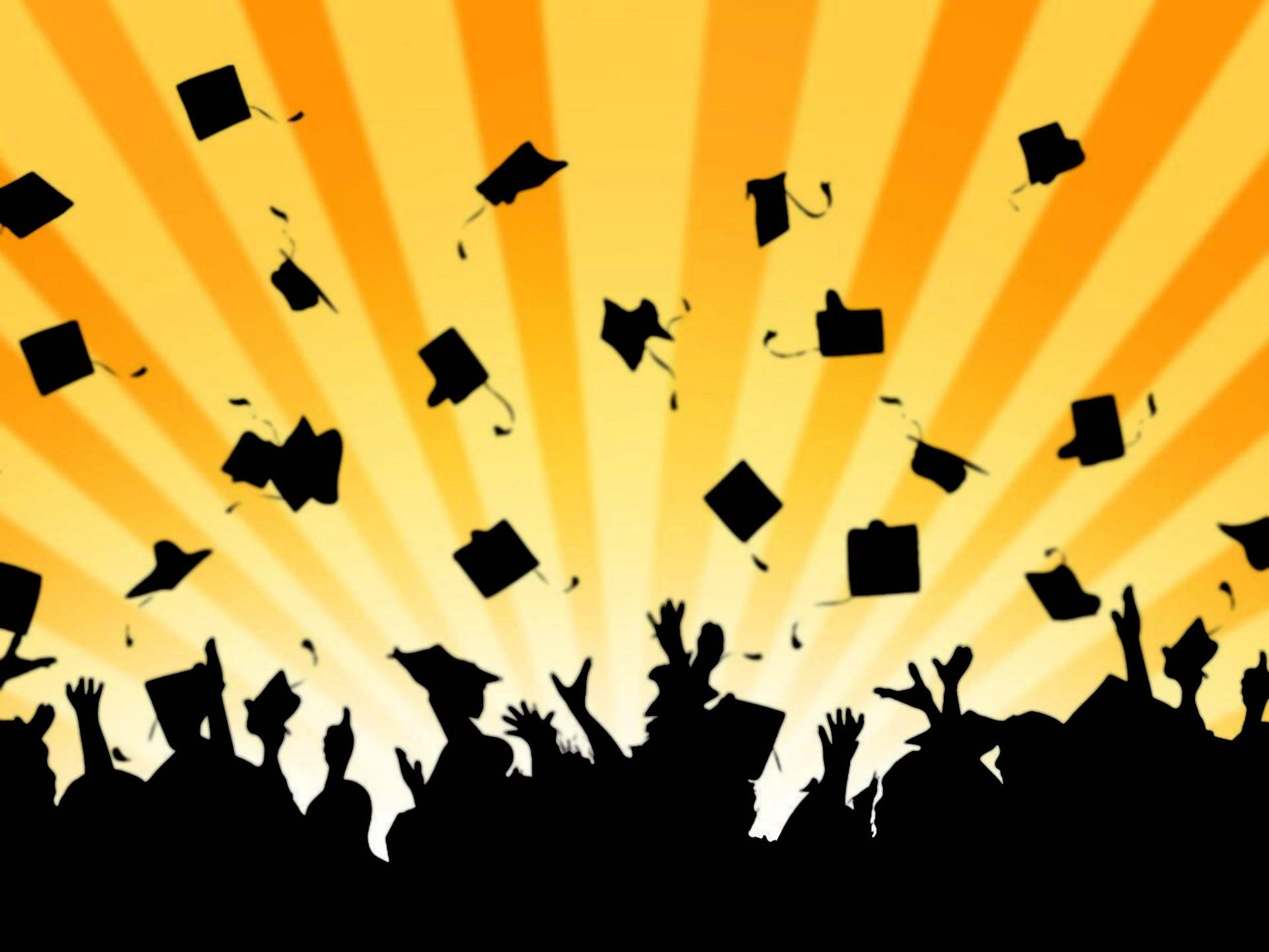 Graduation Celebration Background, silhouetted graduates, tossing caps, Full HD Desktop Wallpaper