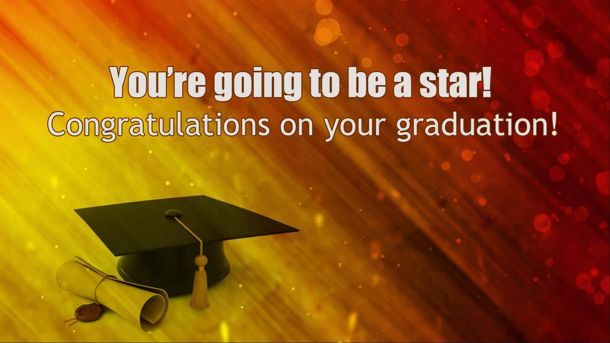 graduation cap, diploma, golden red gradient background, Full HD Desktop Wallpaper