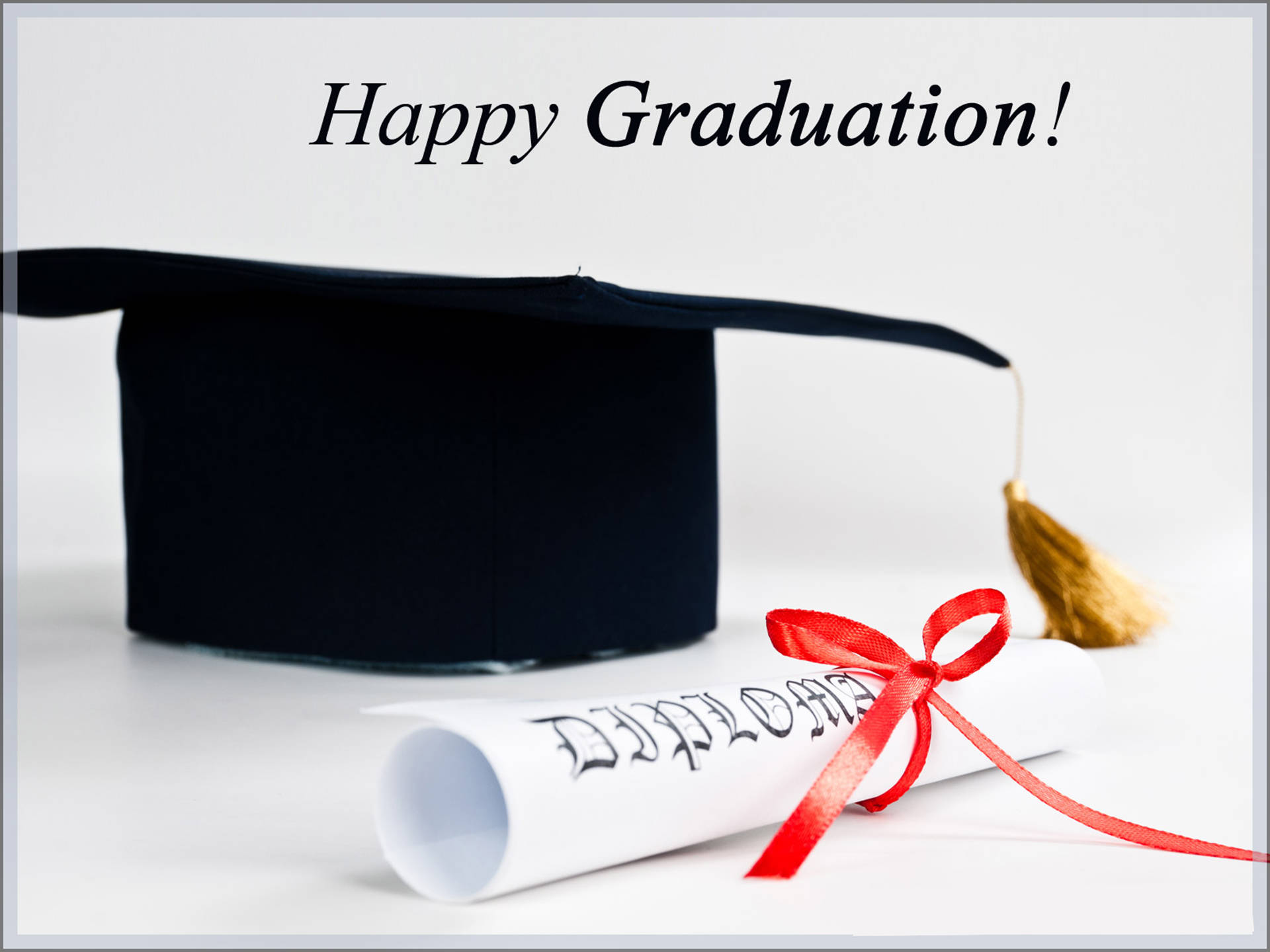 black graduation cap, diploma scroll, red ribbon, Full HD Desktop Wallpaper