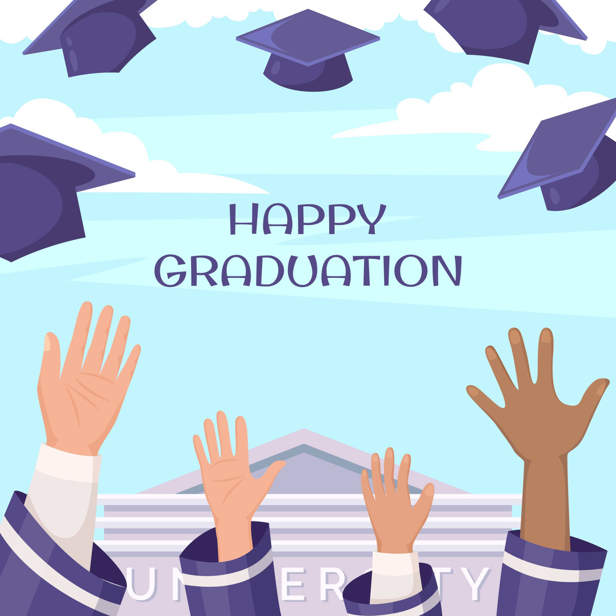 graduation hat, bright blue sky, fluffy clouds, Full HD Desktop Wallpaper