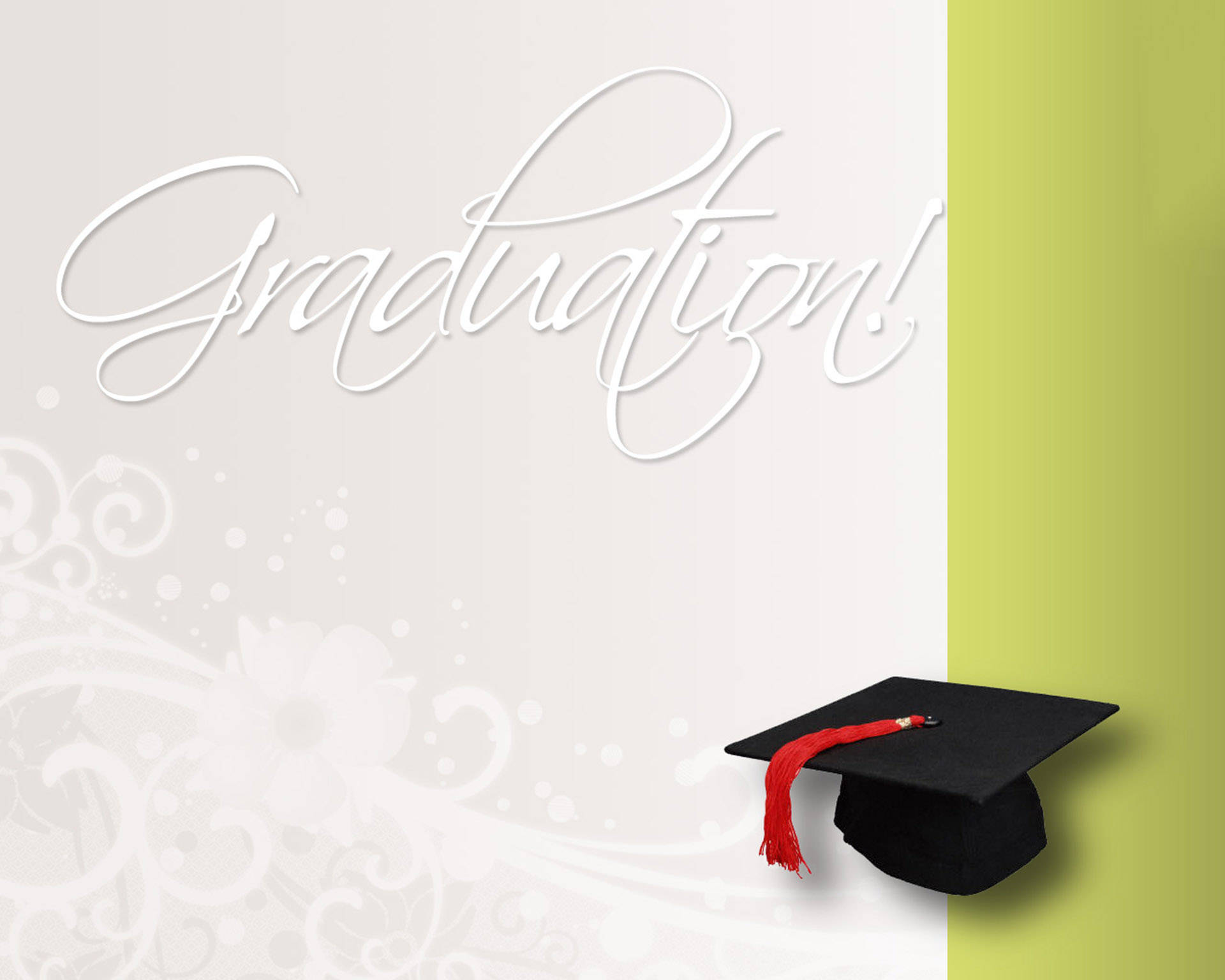 Graduation, white floral swirls, lime green, Full HD Desktop Wallpaper