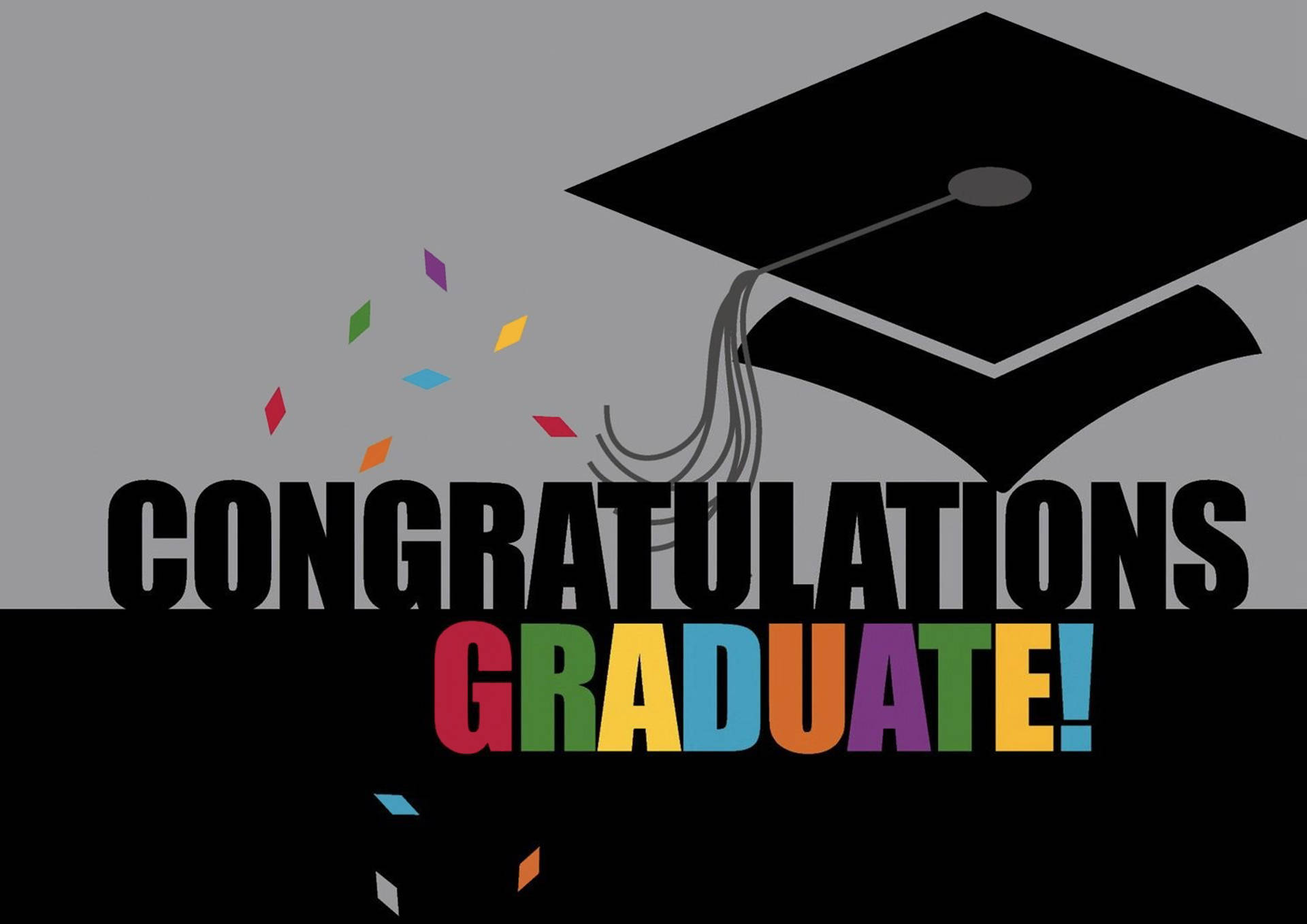 graduation, black cap, colorful confetti, Full HD Desktop Wallpaper