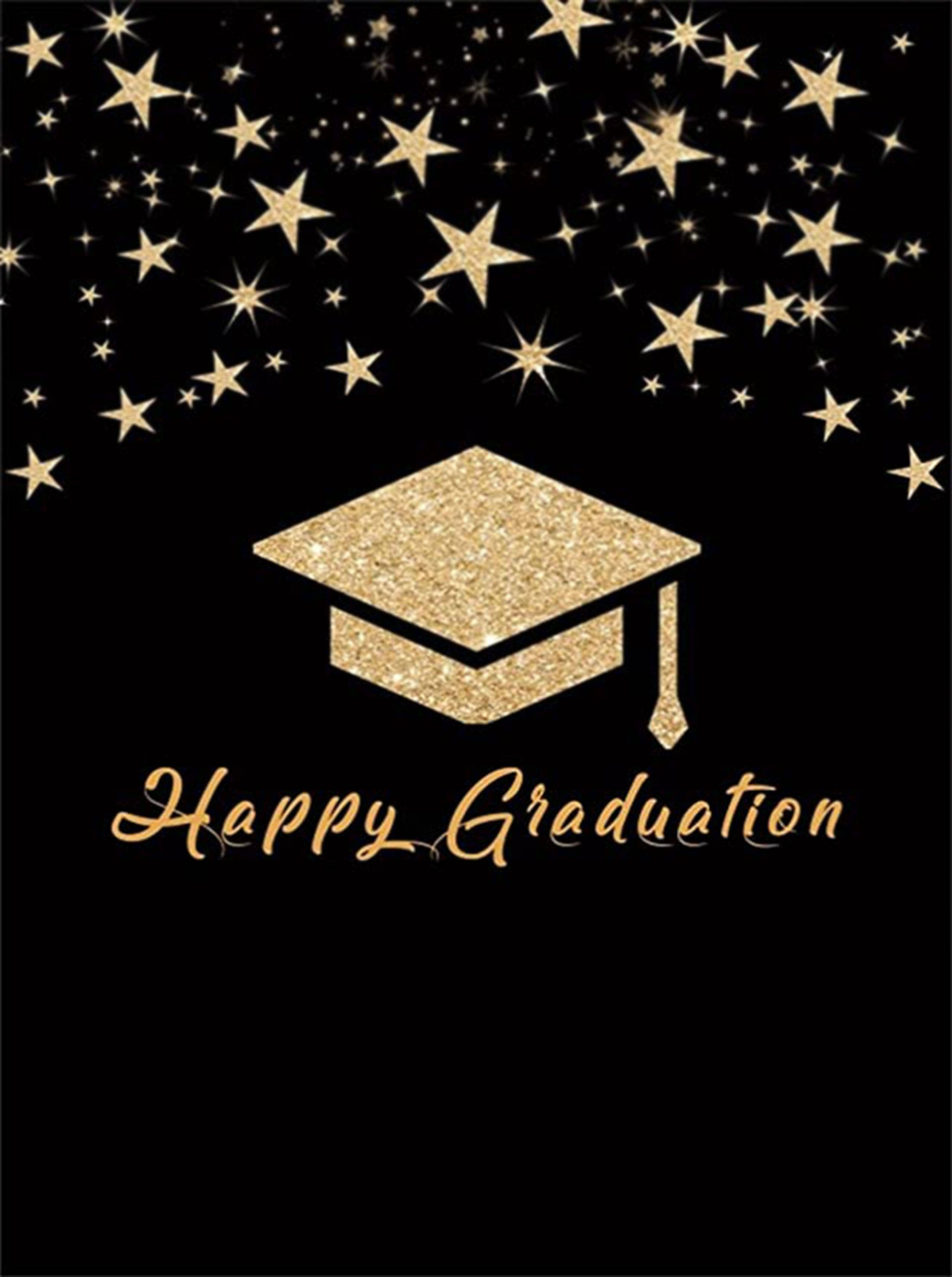 black and gold graduation cap, glittering gold, black background, 2K Phone Wallpaper