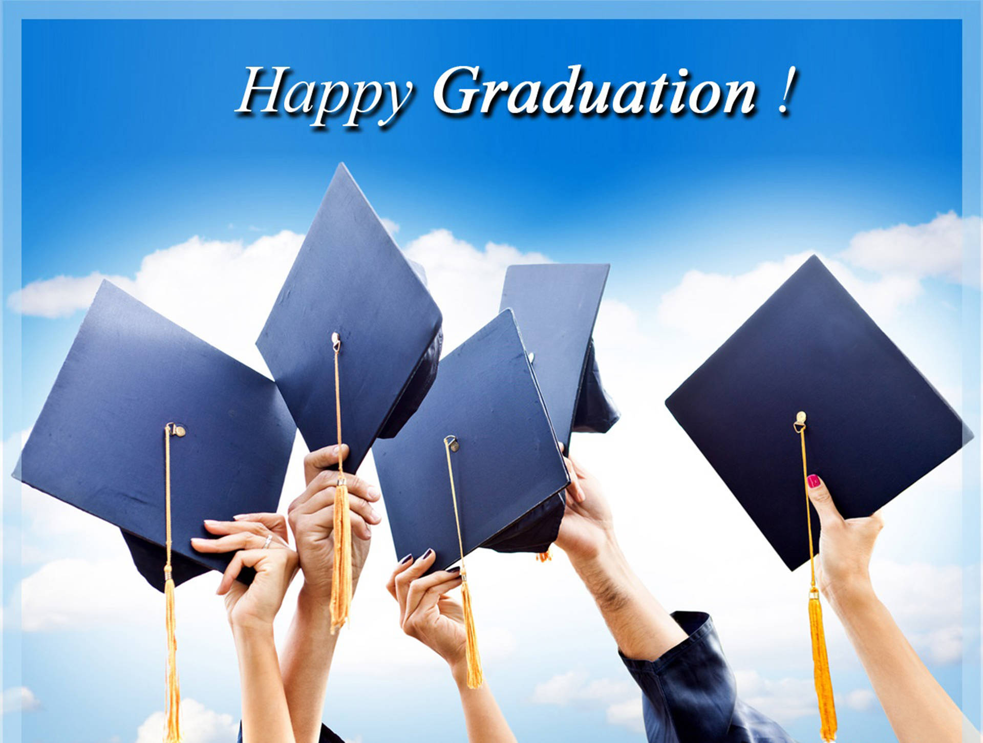 blue graduation caps, gold tassels, bright blue sky, Full HD Desktop Wallpaper