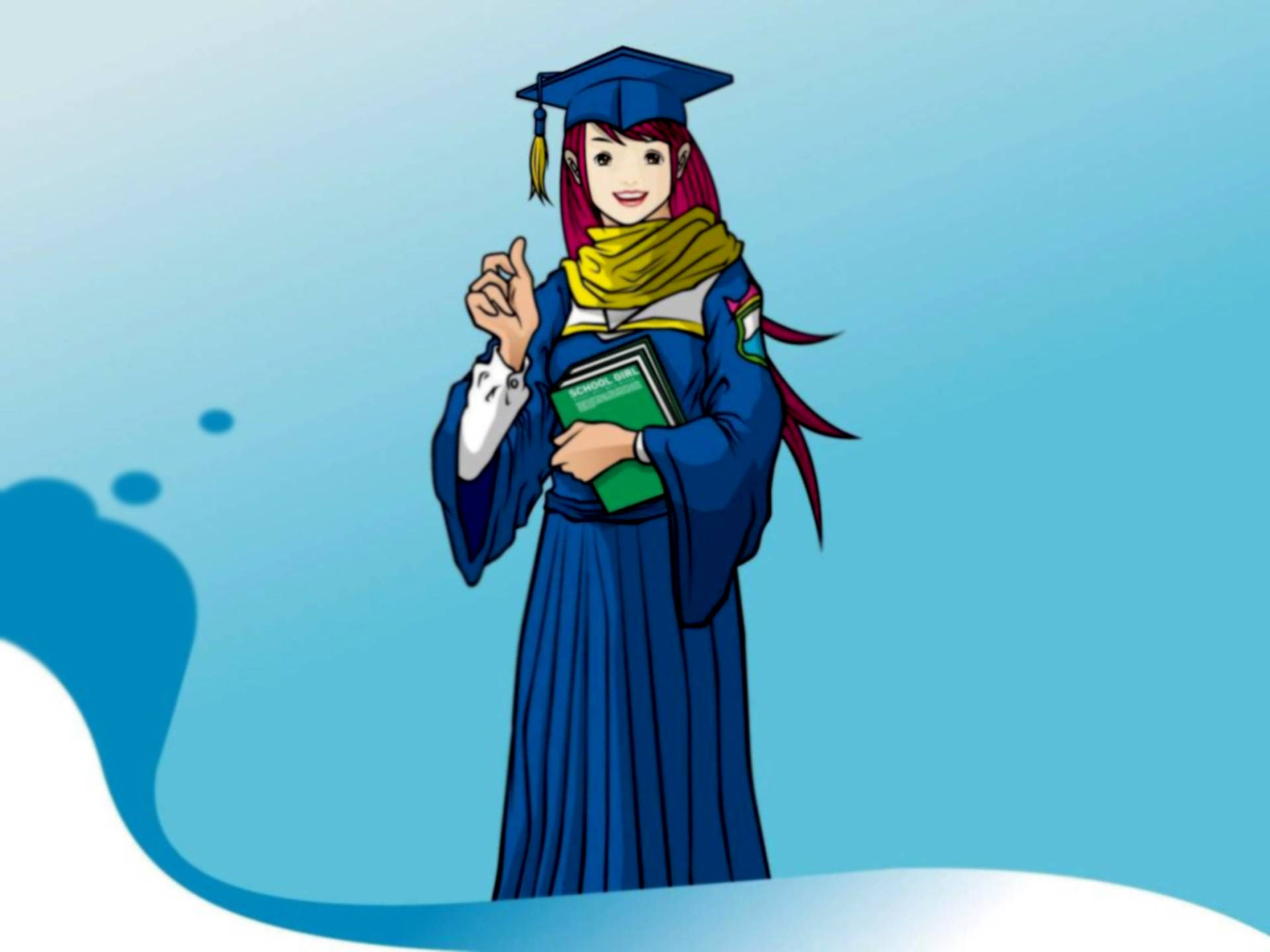 blue cap, blue gown, anime-style graduate, Full HD Desktop Wallpaper