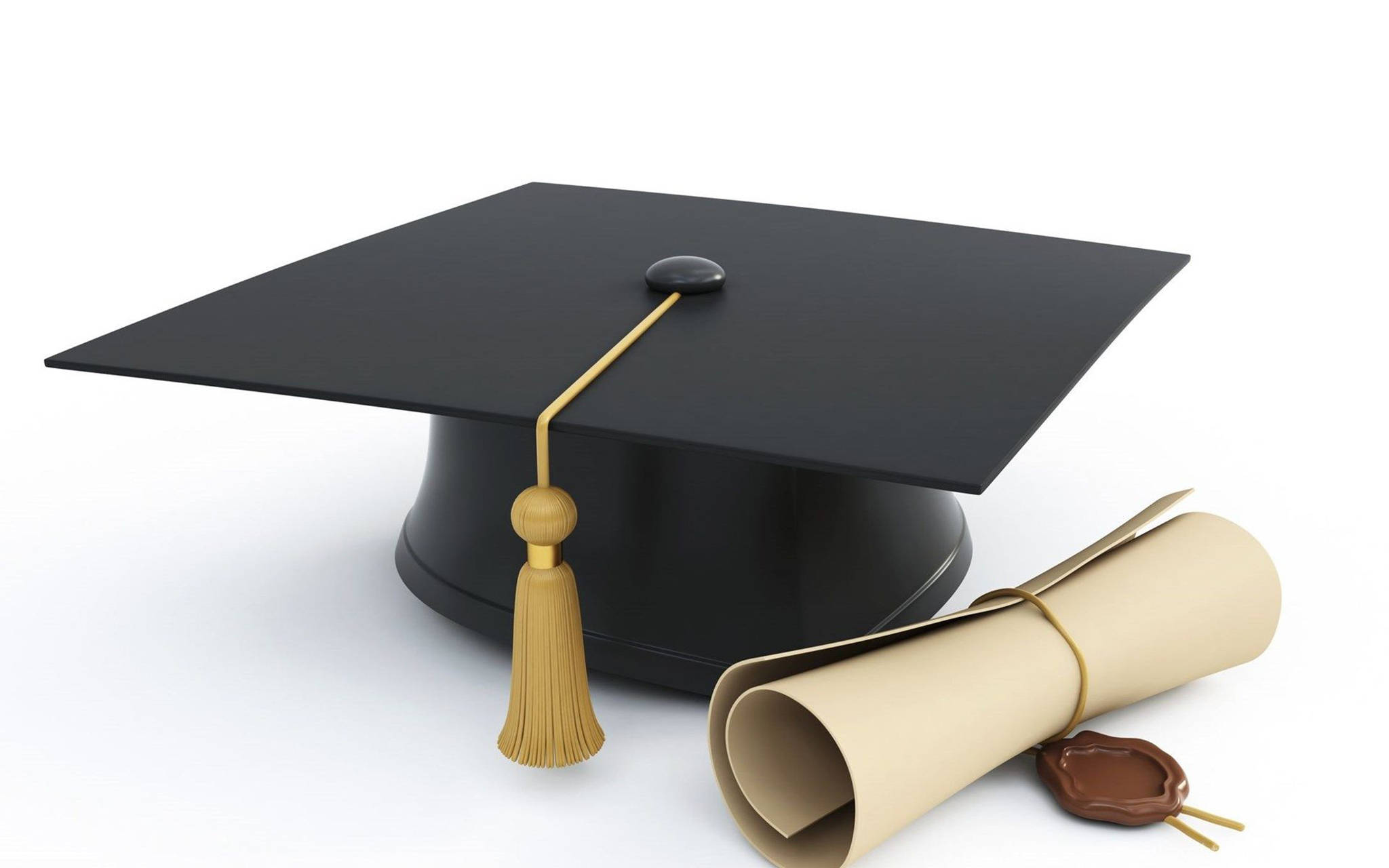 black graduation cap, gold tassel, rolled diploma, Full HD Desktop Wallpaper