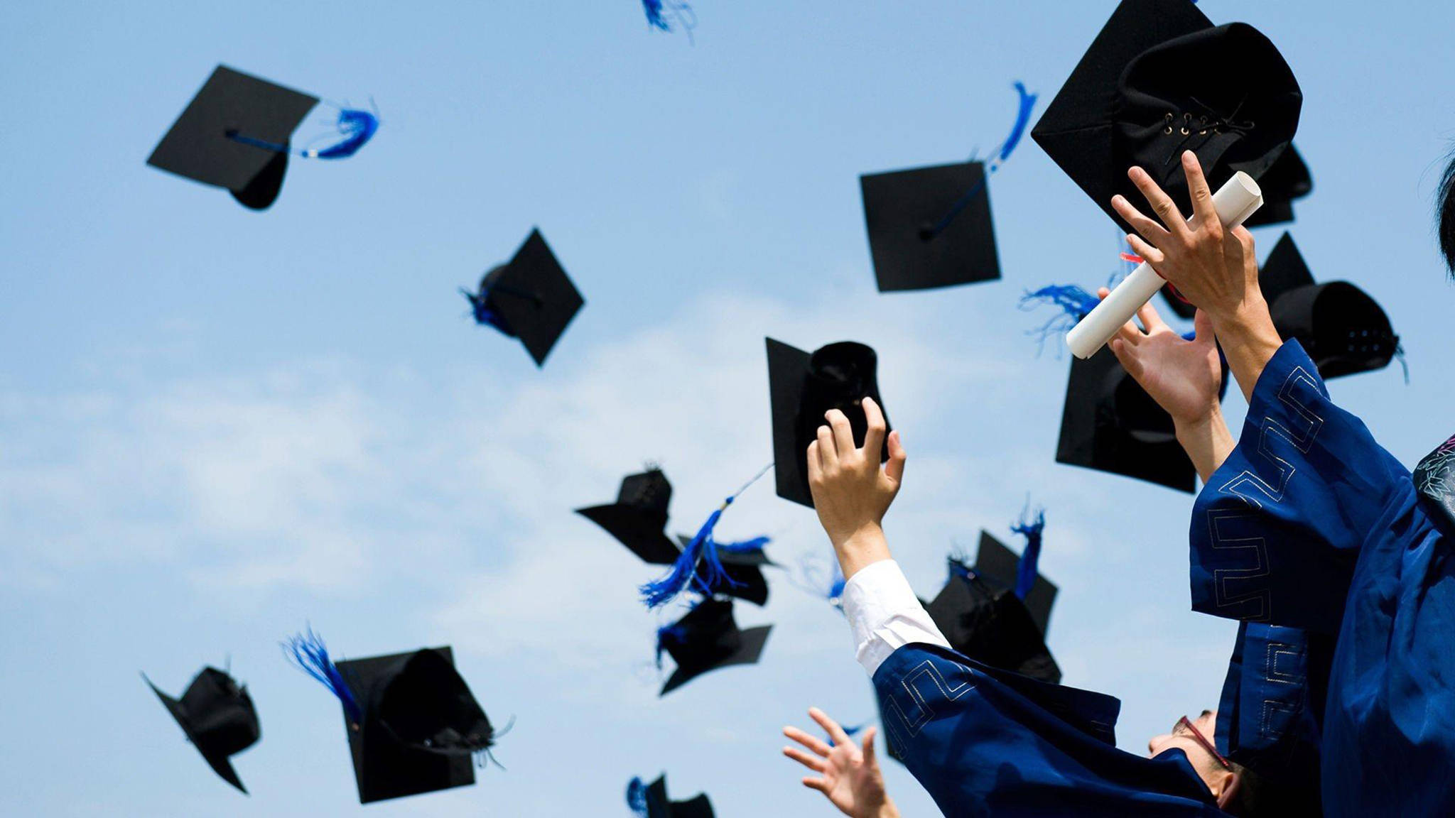 graduation cap, blue gown, black cap, Full HD Desktop Wallpaper