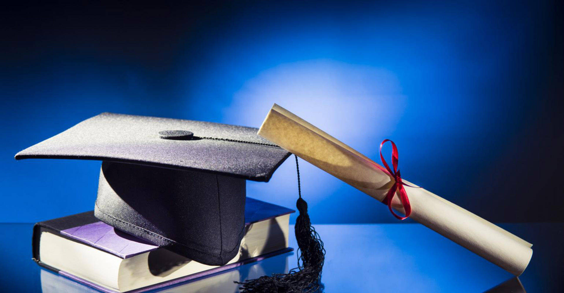 graduation cap, diploma scroll, stacked books, Full HD Desktop Wallpaper
