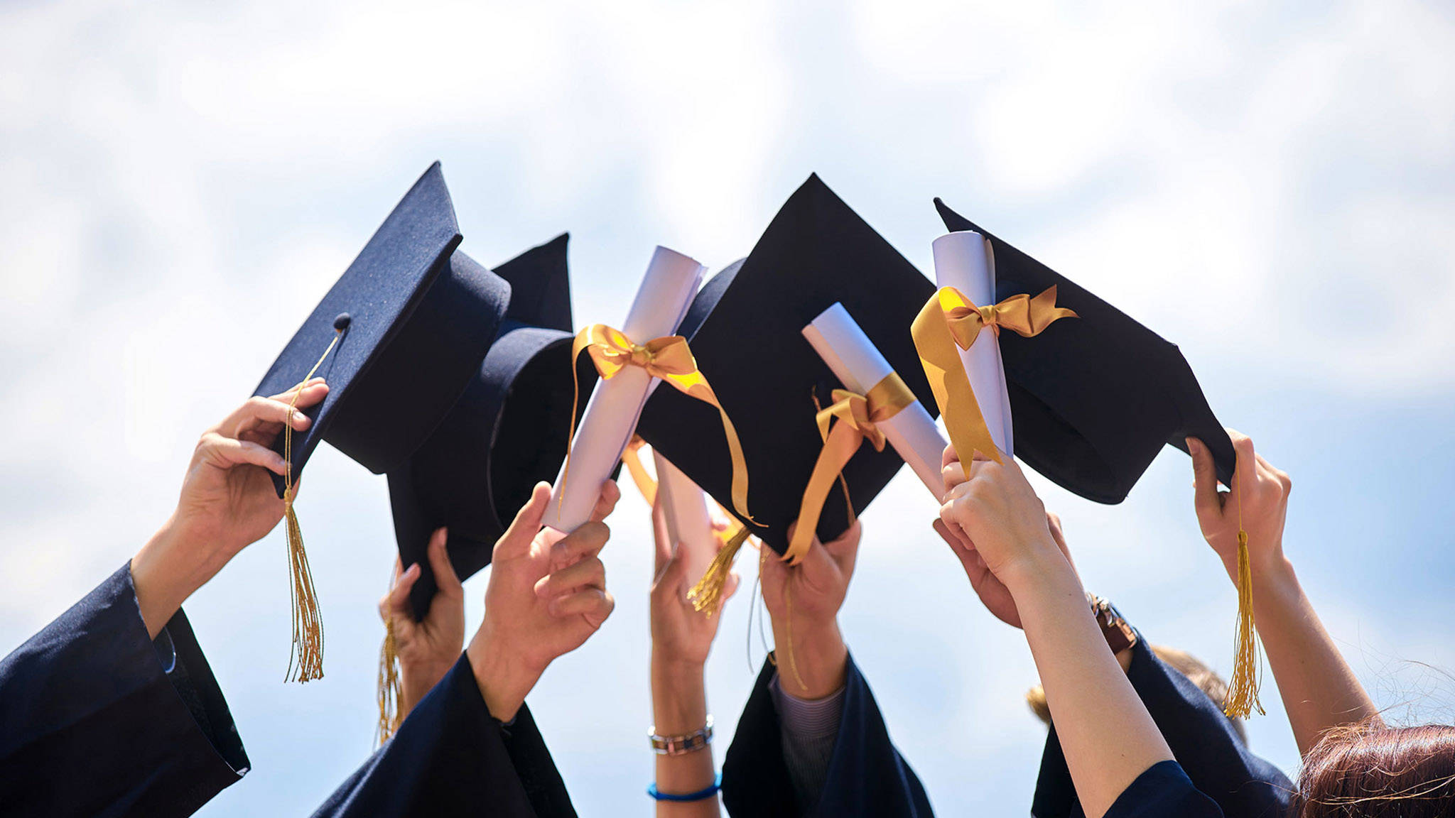 graduation gowns, black caps, diplomas, Full HD Desktop Wallpaper