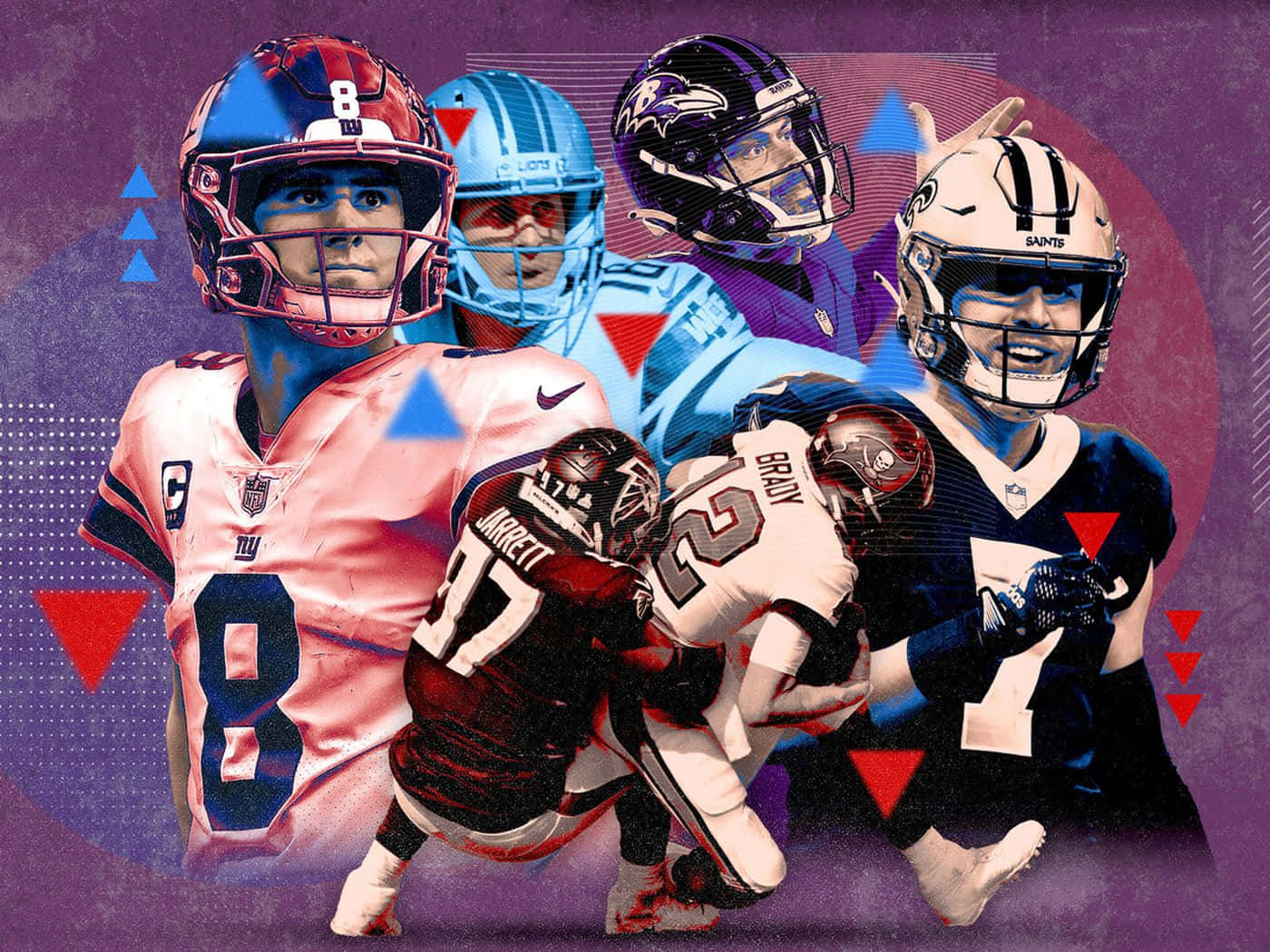 Grady Jarrett, NFL quarterbacks, vibrant geometric purple background, HD Desktop Wallpaper