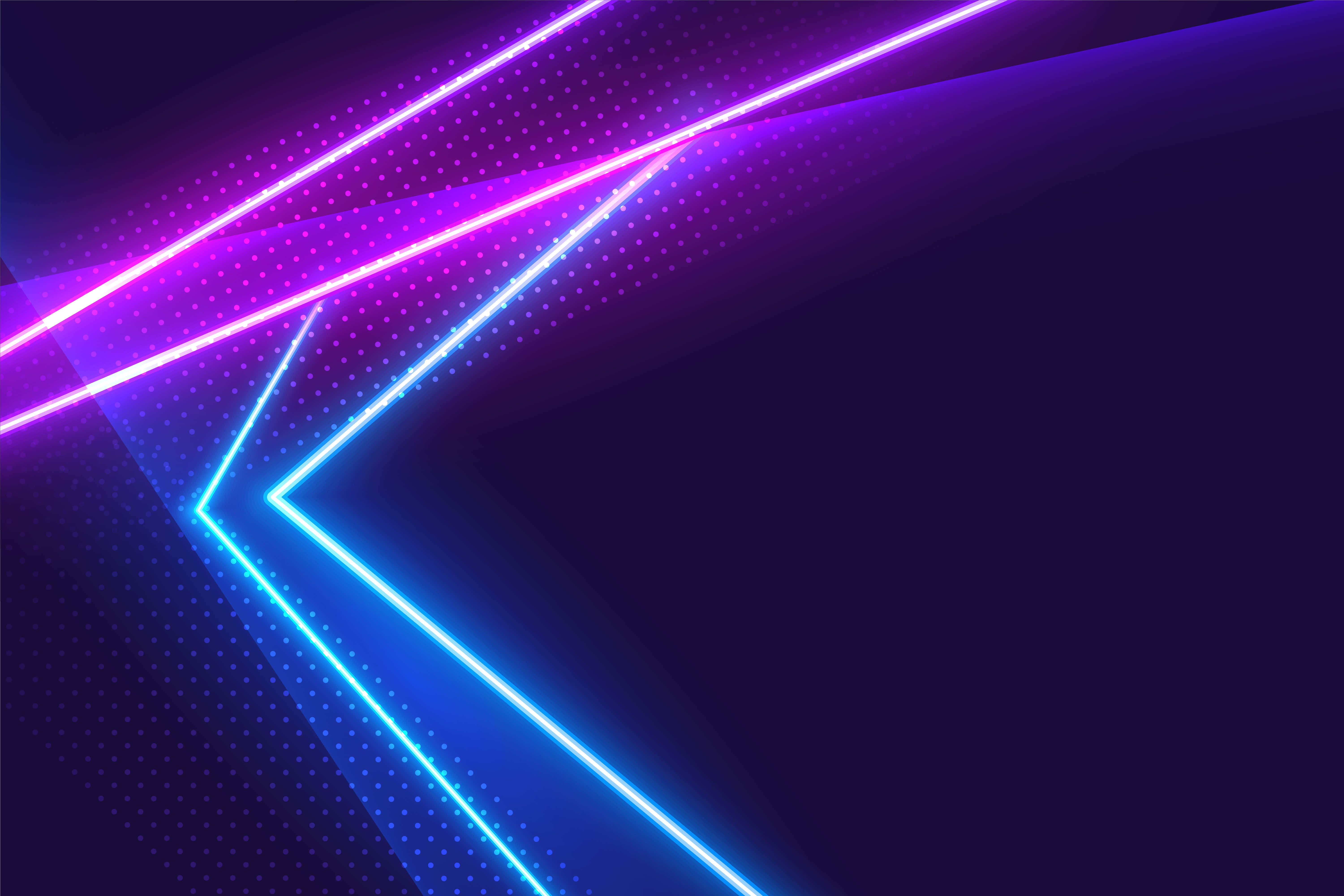 neon purple, blue glowing lines, dark dotted background, 5K Desktop Wallpaper
