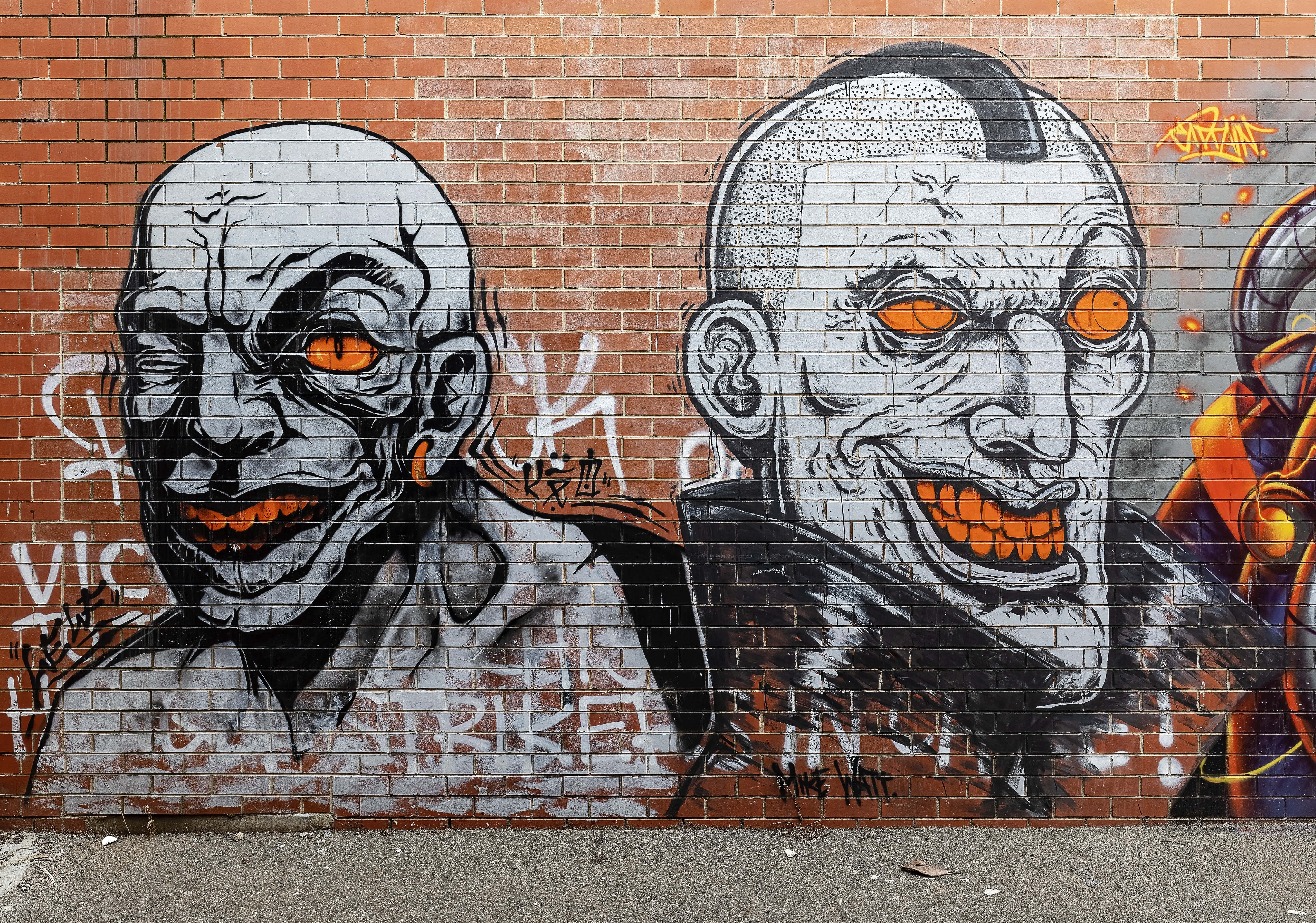 Graffiti 4K, glowing orange eyes, sharp teeth, 5K Desktop Wallpaper
