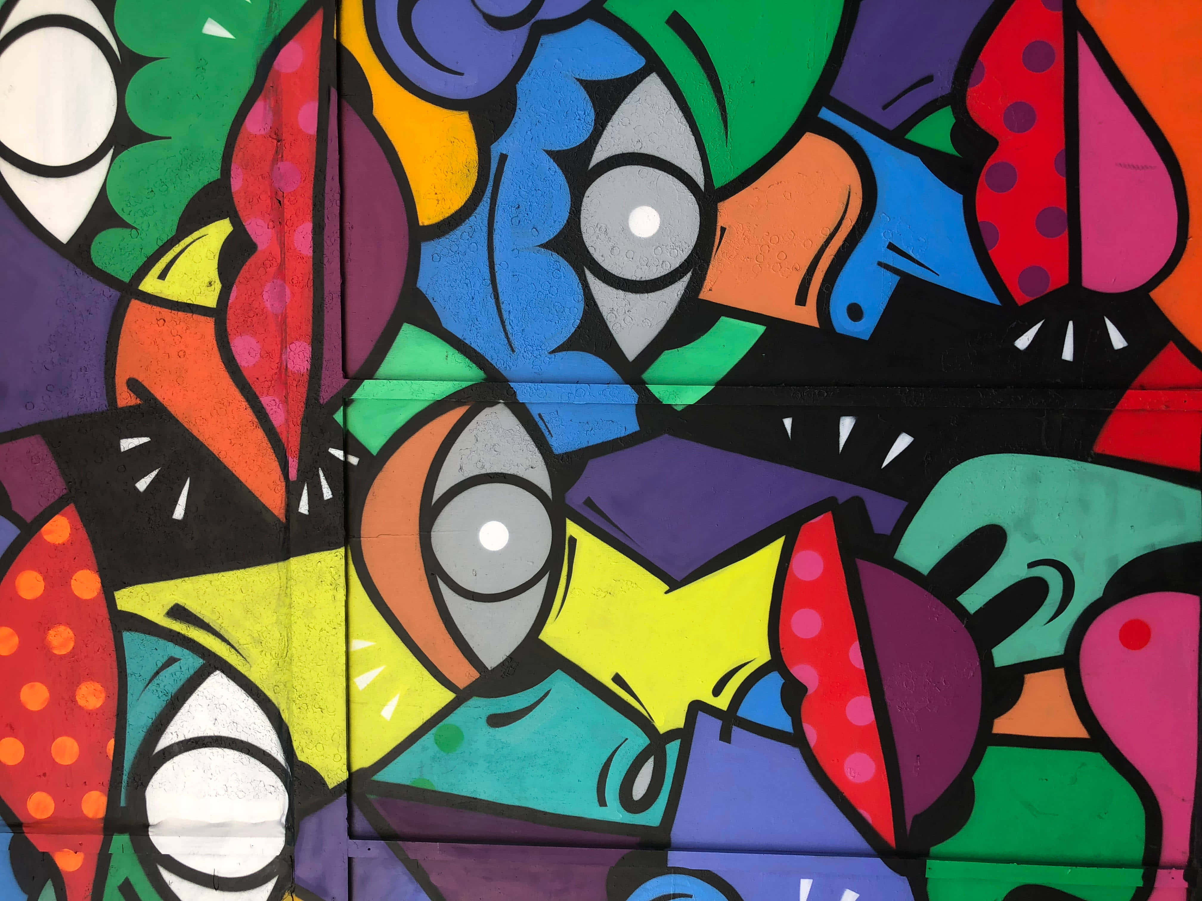 graffiti 4k, colorful mural, bold cartoon eyes, 4K Desktop Wallpaper