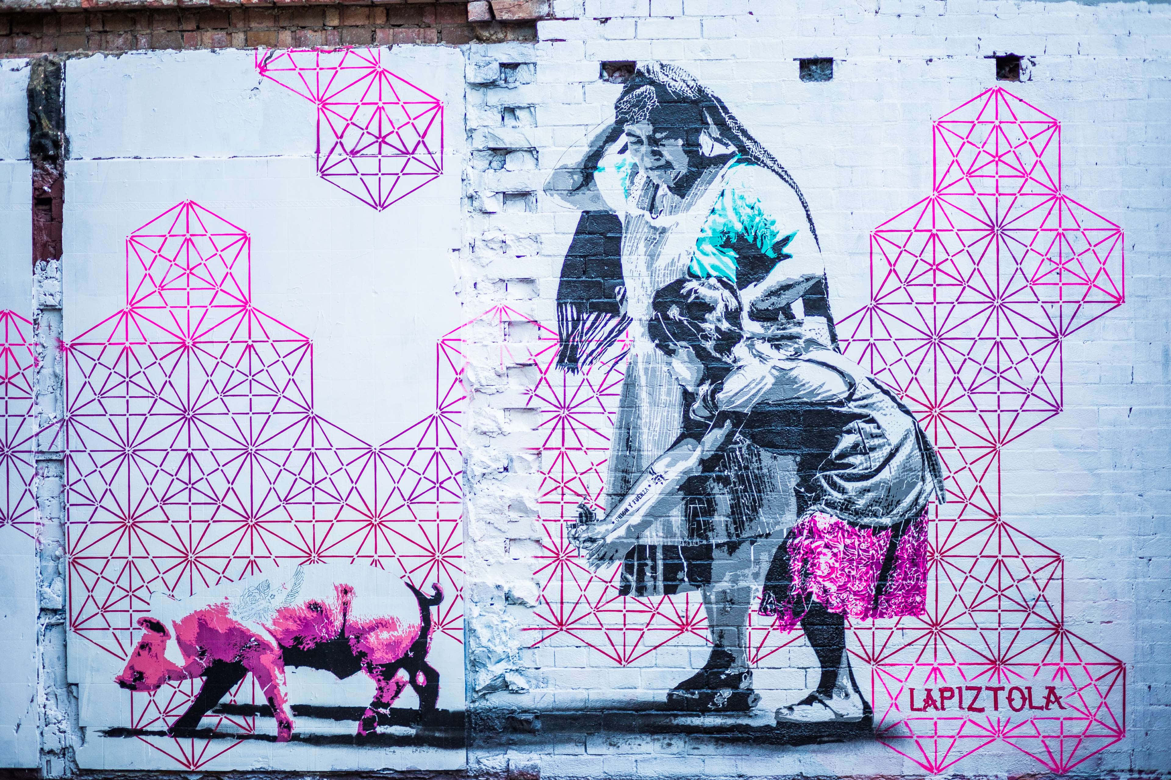 Graffiti 4K, pink geometric patterns, pink pig, 4K Desktop Wallpaper