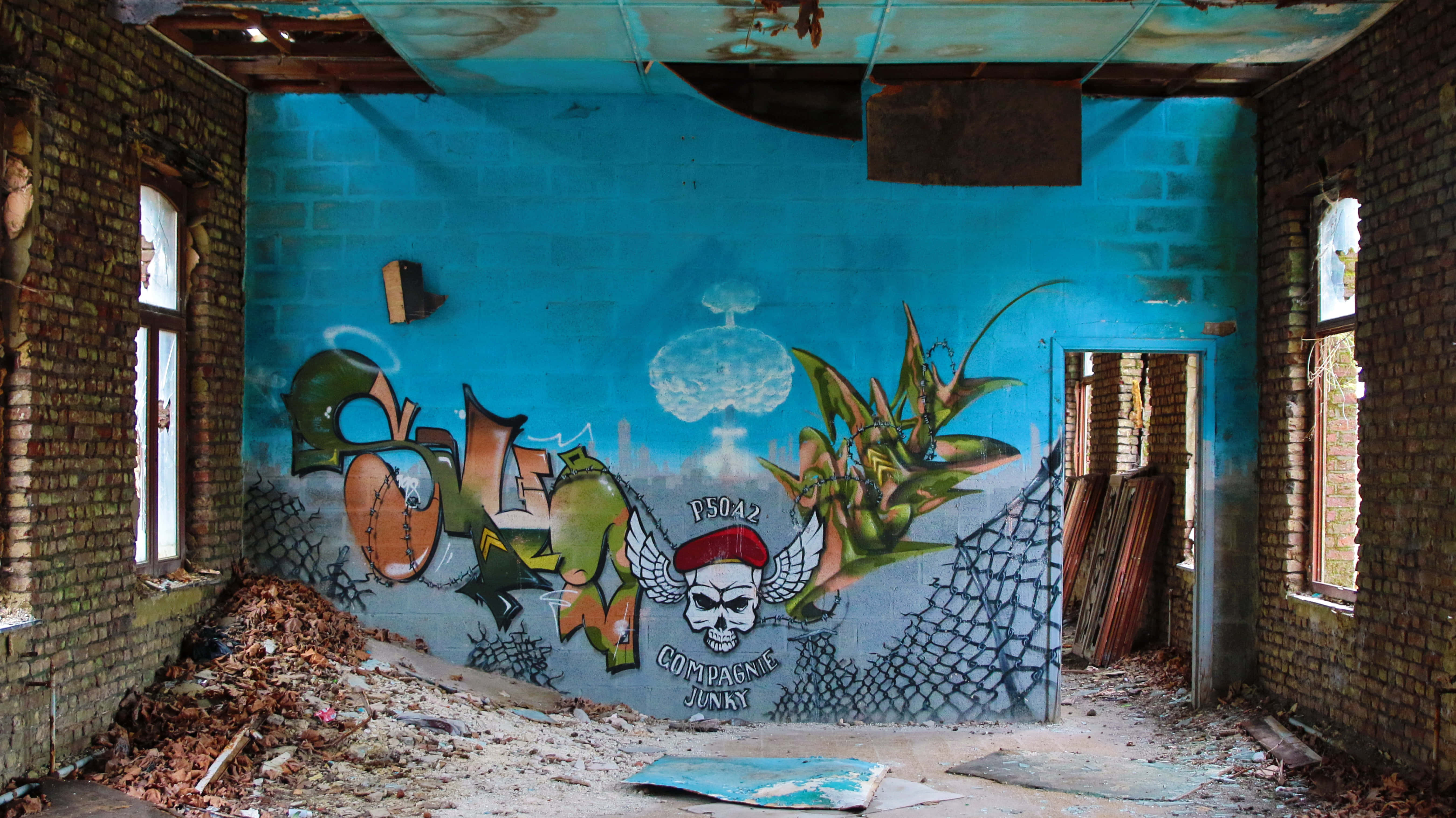 blue room, graffiti, skull with wings, 5K Desktop Wallpaper