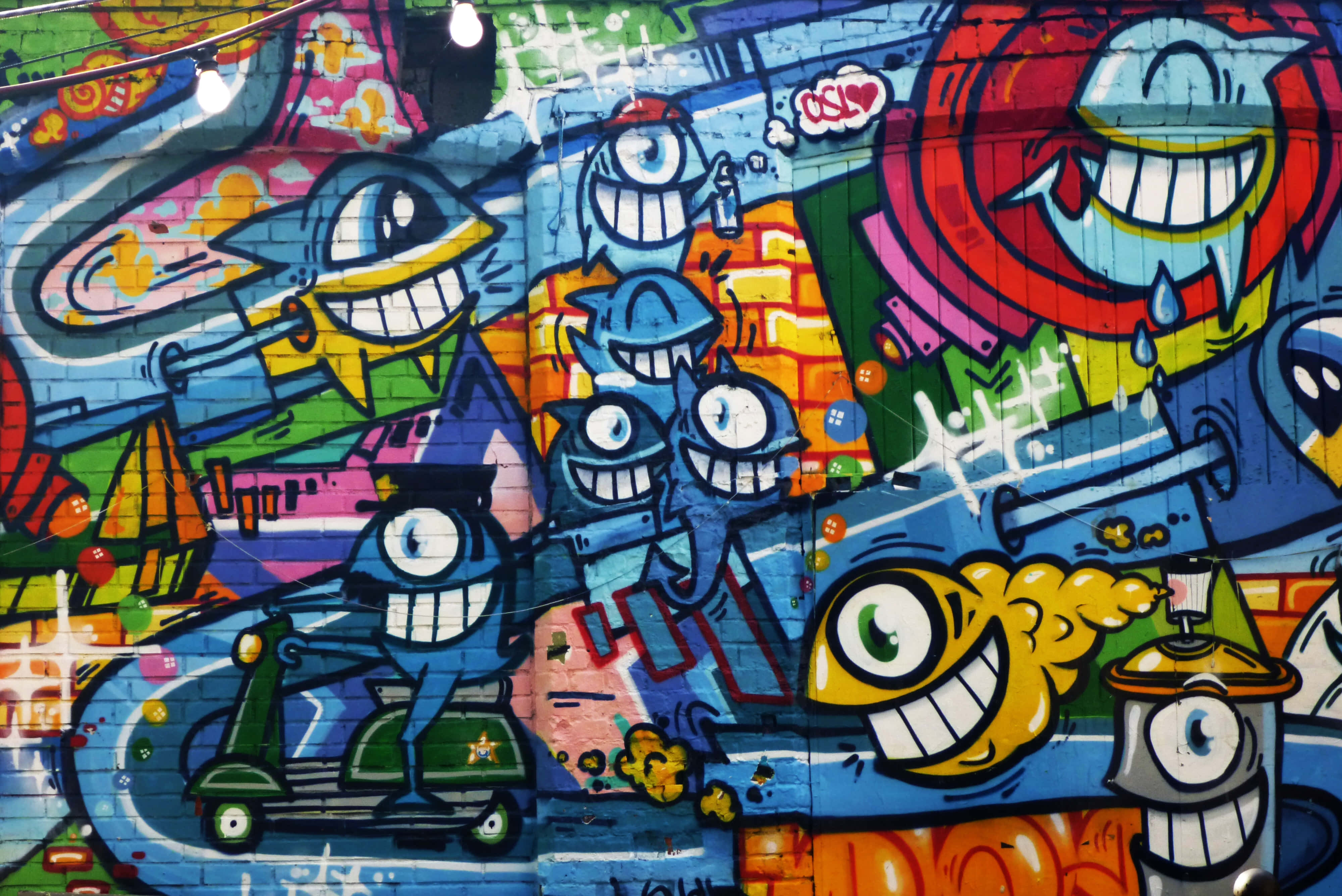 Graffiti 4K, cartoon monsters, big eyes, 4K Desktop Wallpaper