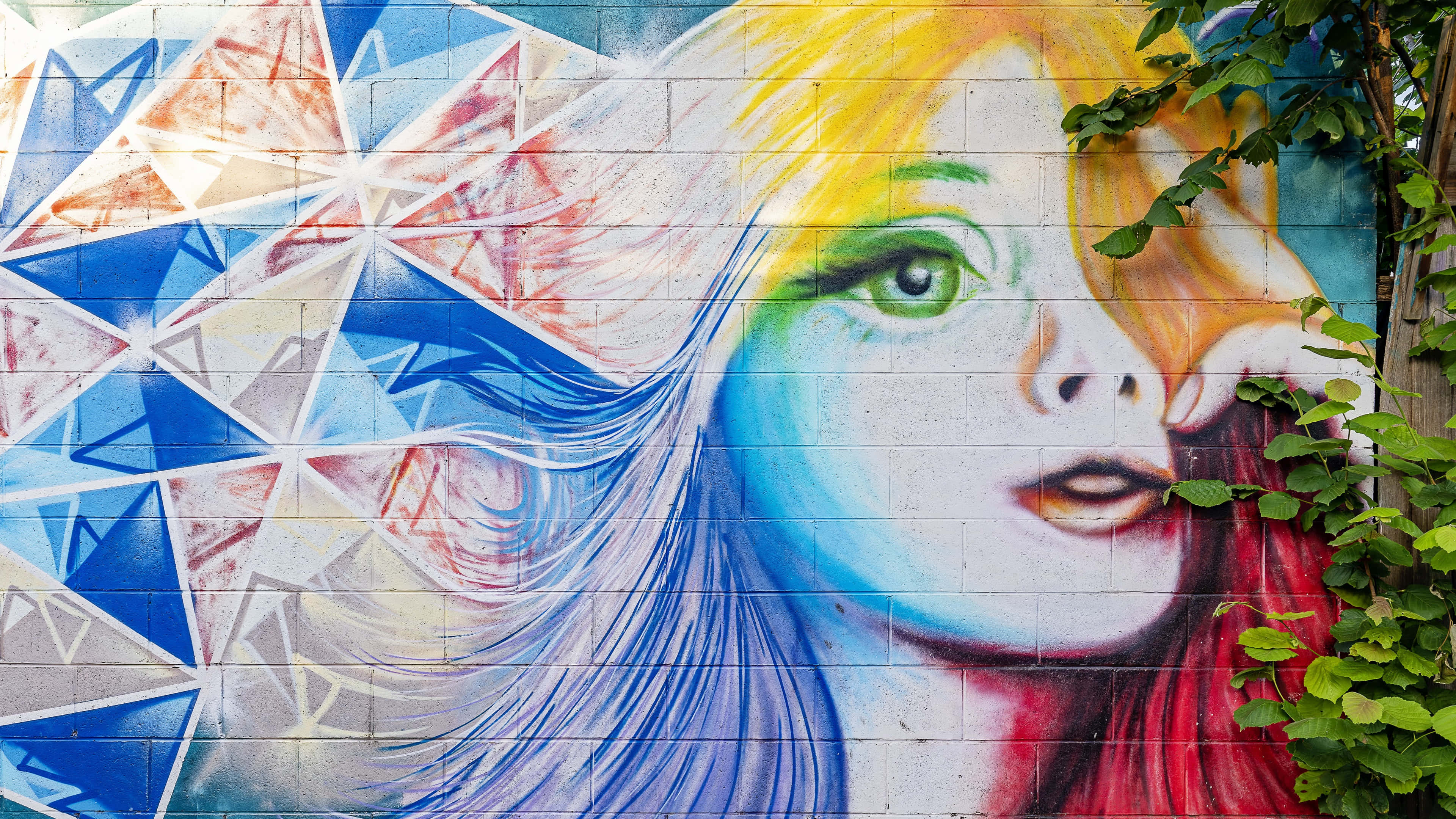Graffiti 4K, vibrant graffiti mural, woman with flowing hair, 4K Desktop Wallpaper