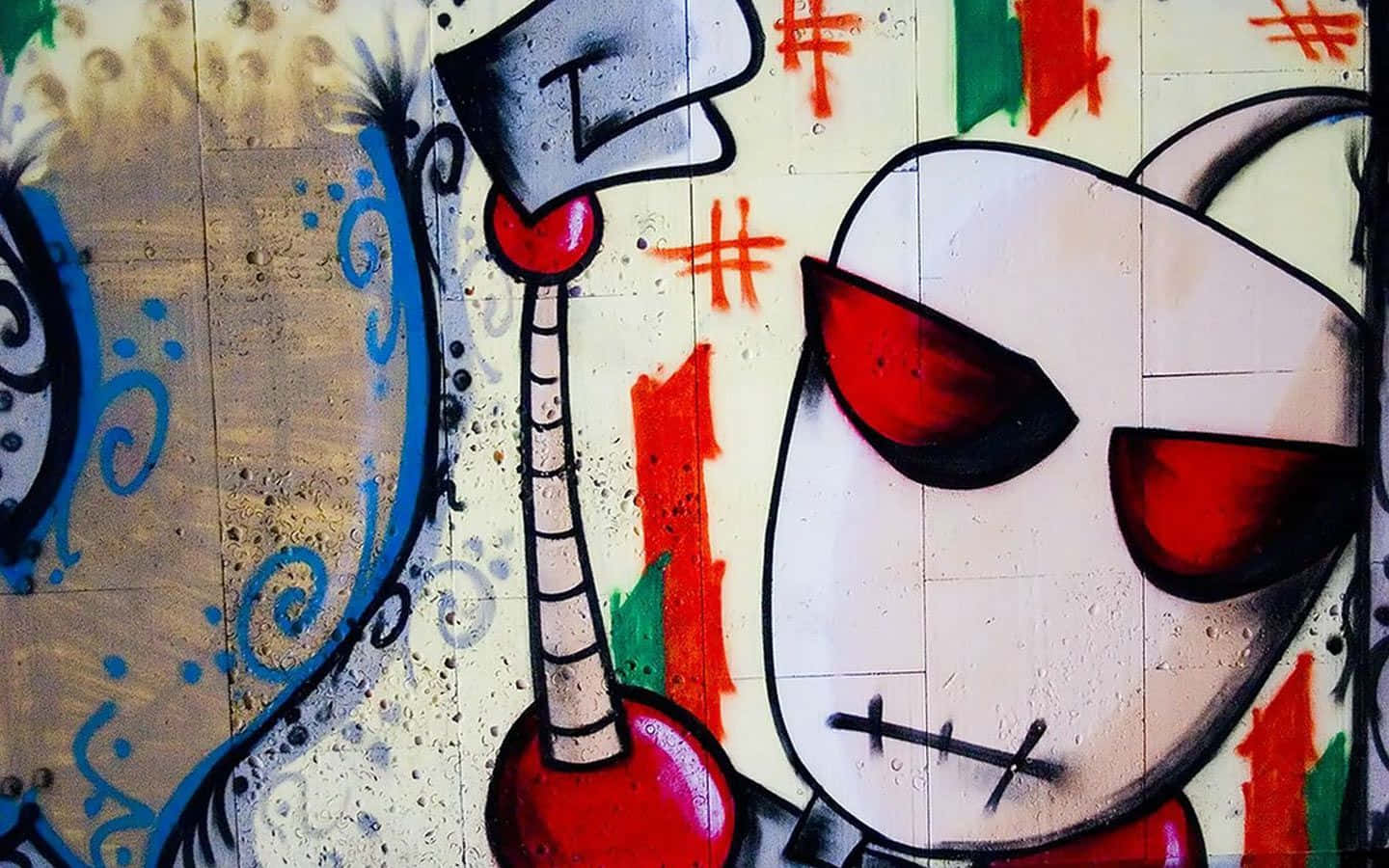 Graffiti Desktop, 1440 x 900, cartoonish skull-faced character, HD Desktop Wallpaper
