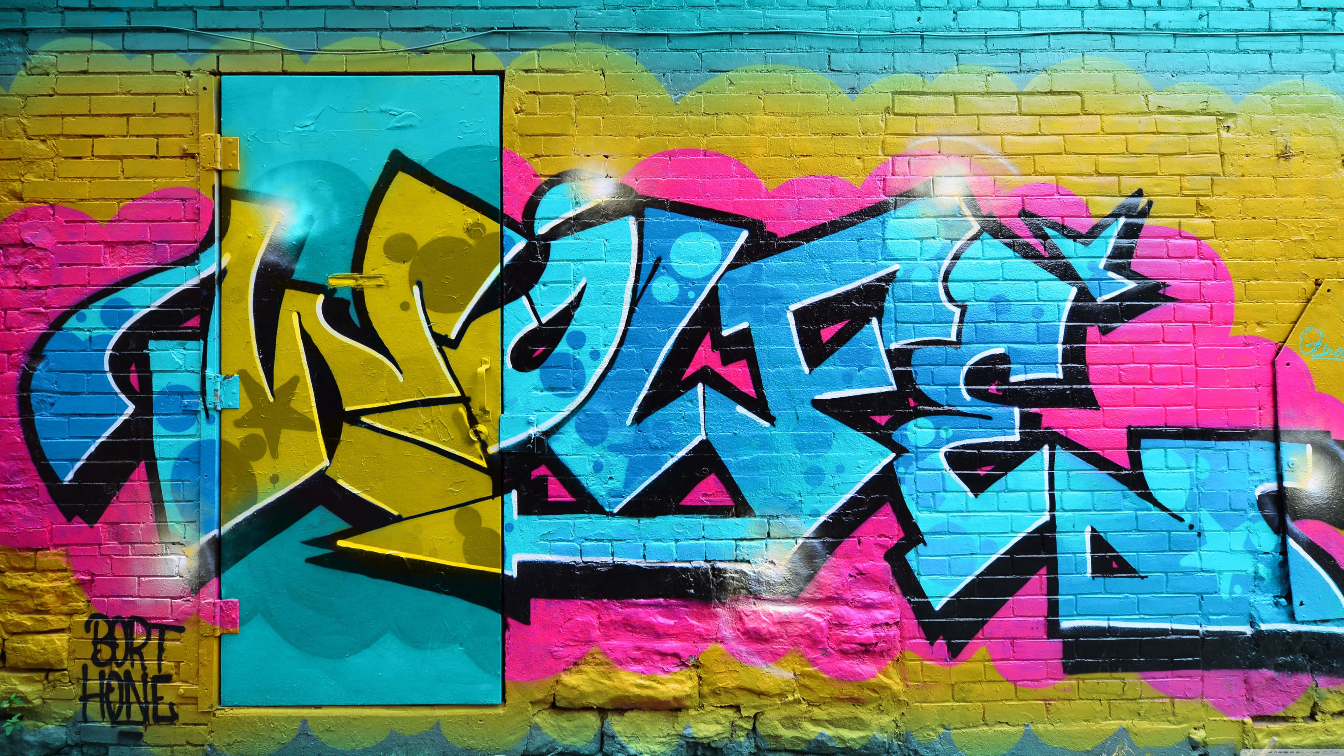 Graffiti Desktop, 5120 x 2880, bold blue yellow and pink, 5K Desktop Wallpaper