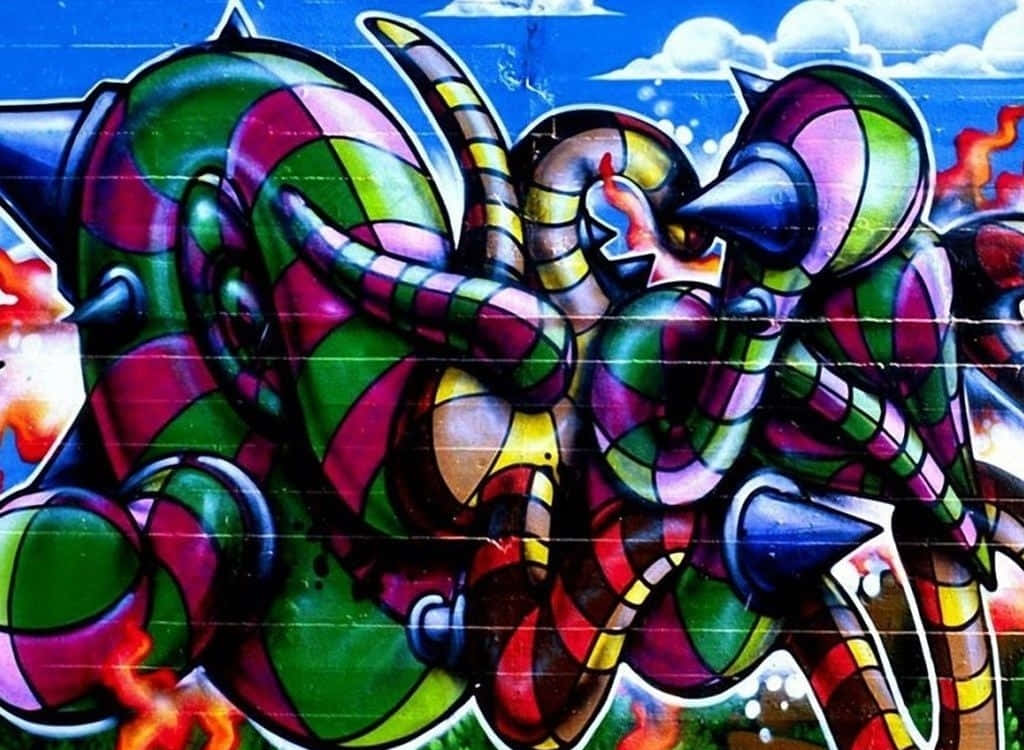 Graffiti Desktop, mechanical creatures, geometric patterns, SD Desktop Wallpaper