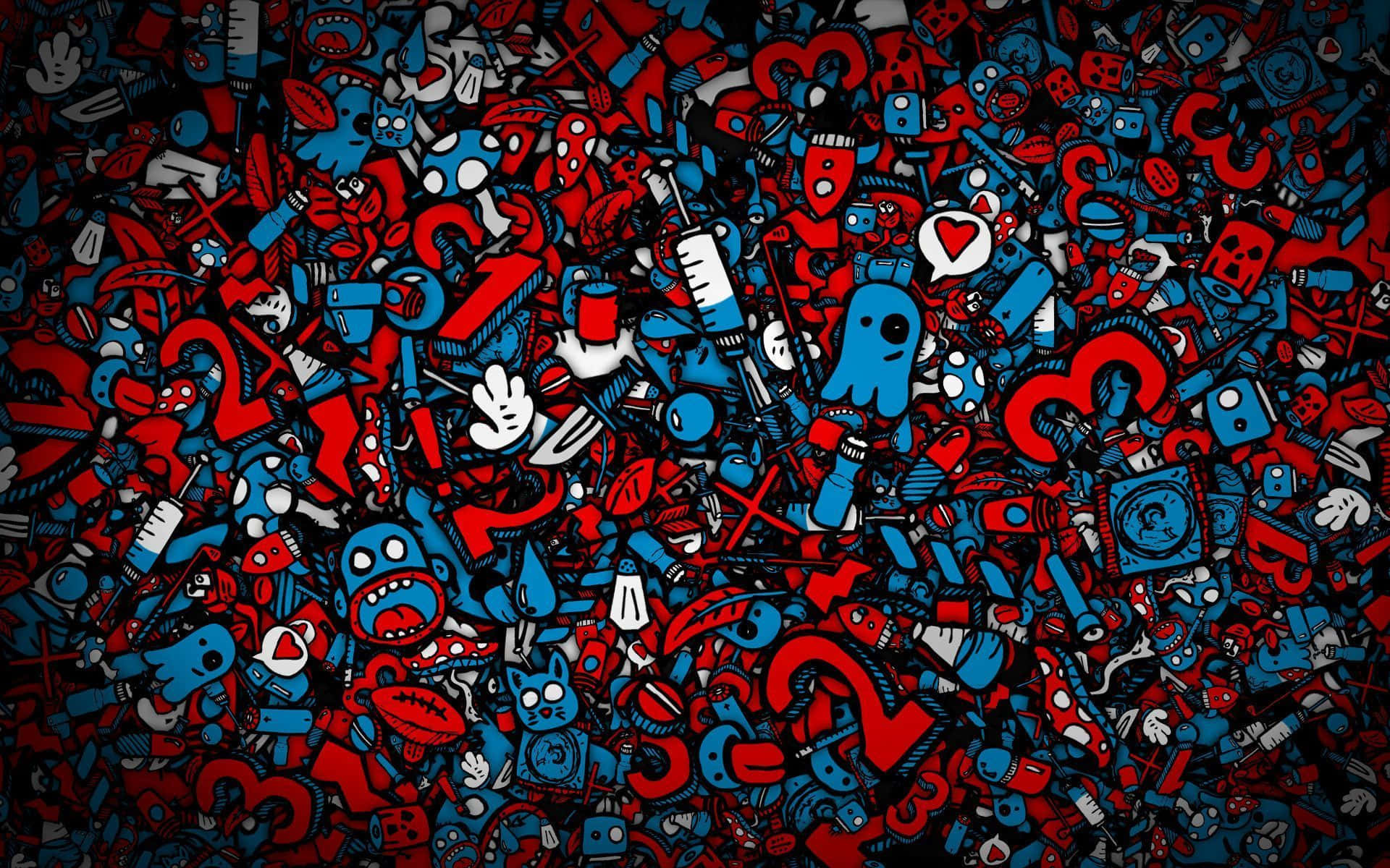 Graffiti Desktop, red, blue, Full HD Desktop Wallpaper