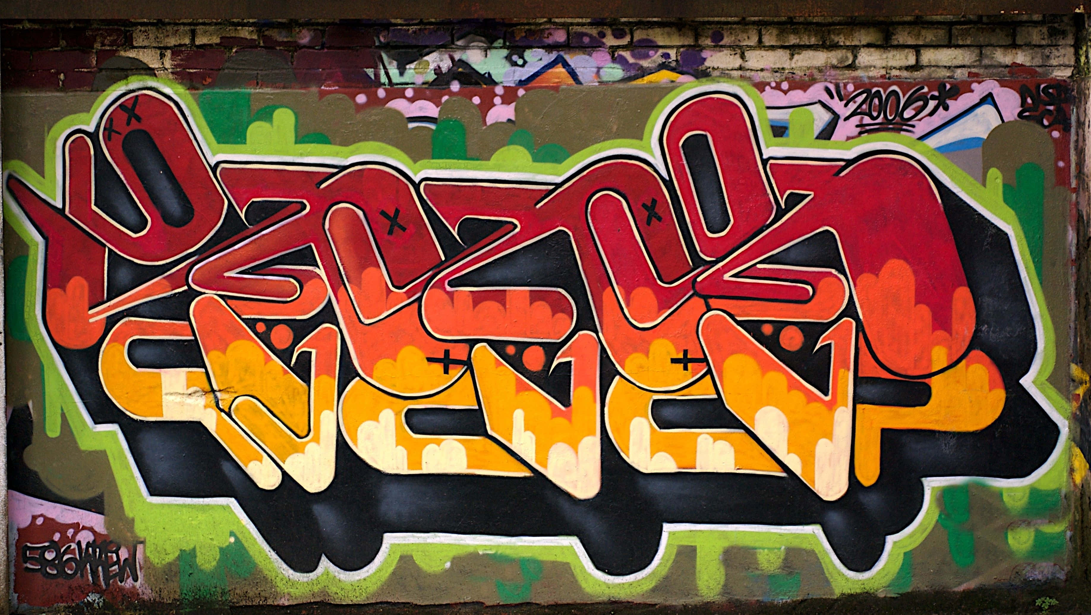 Graffiti Desktop, red orange, green, 2K Desktop Wallpaper