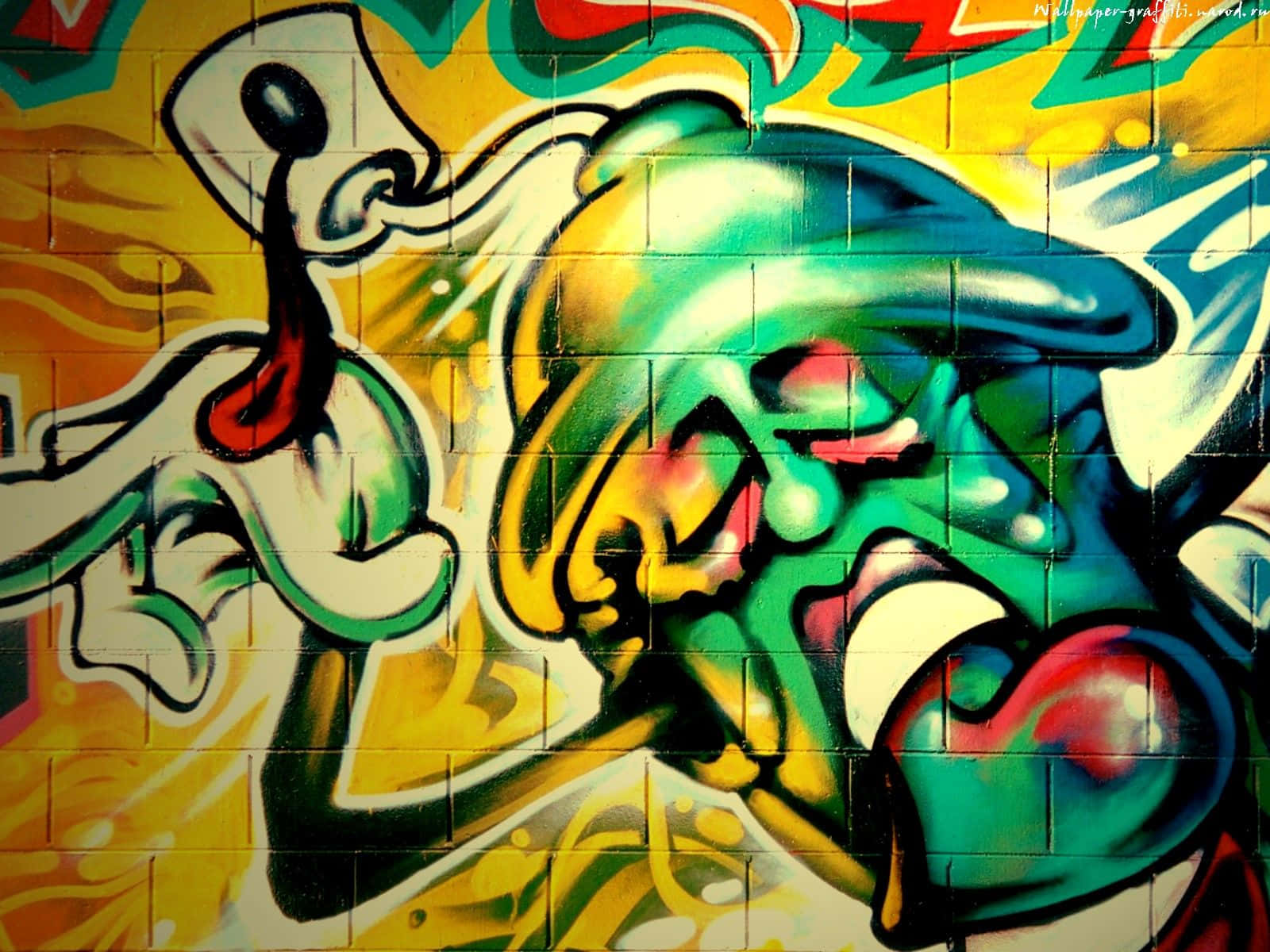 Graffiti Desktop, green face, red lips, HD Desktop Wallpaper