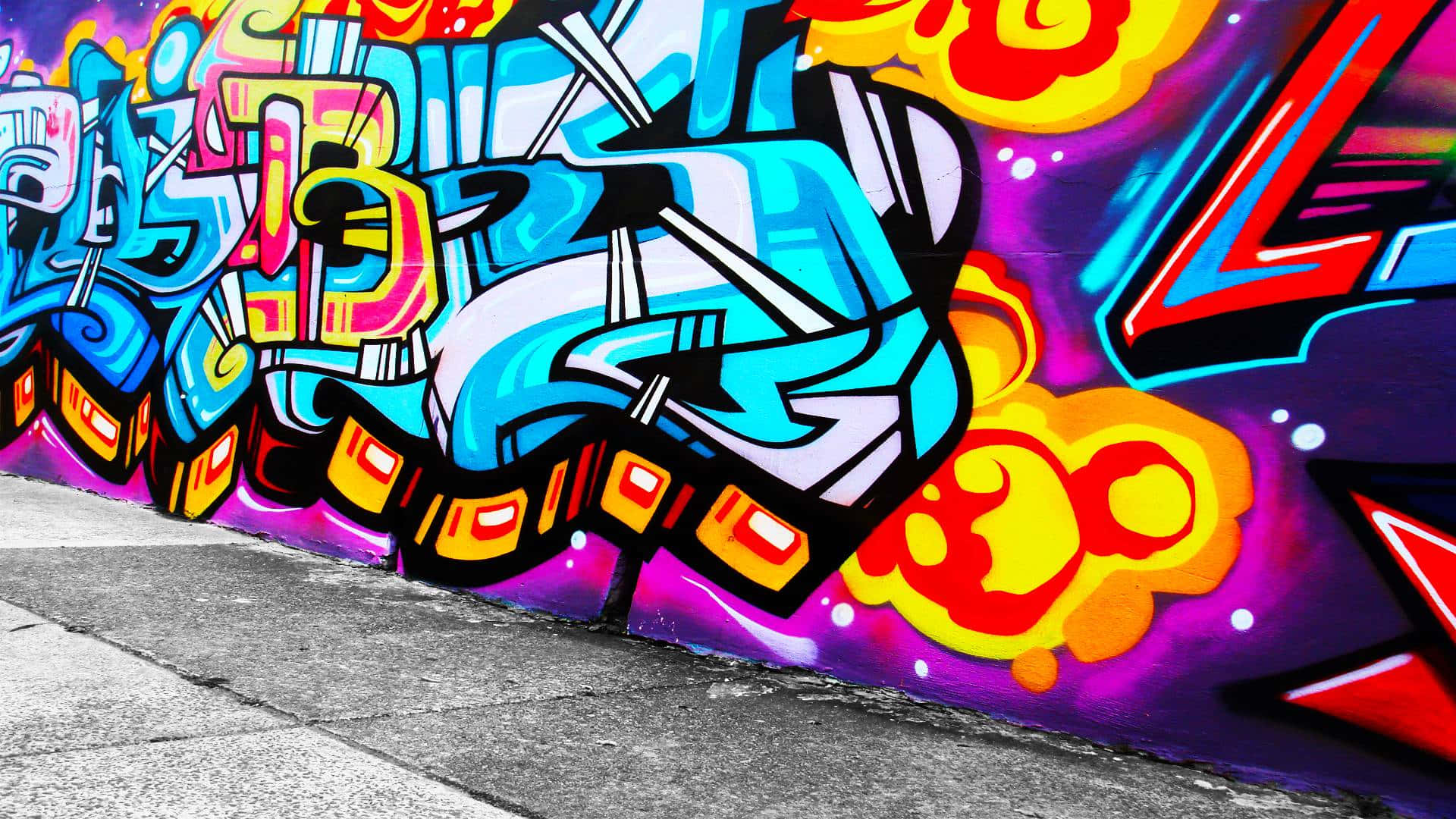 Graffiti Desktop, blue, pink, Full HD Desktop Wallpaper