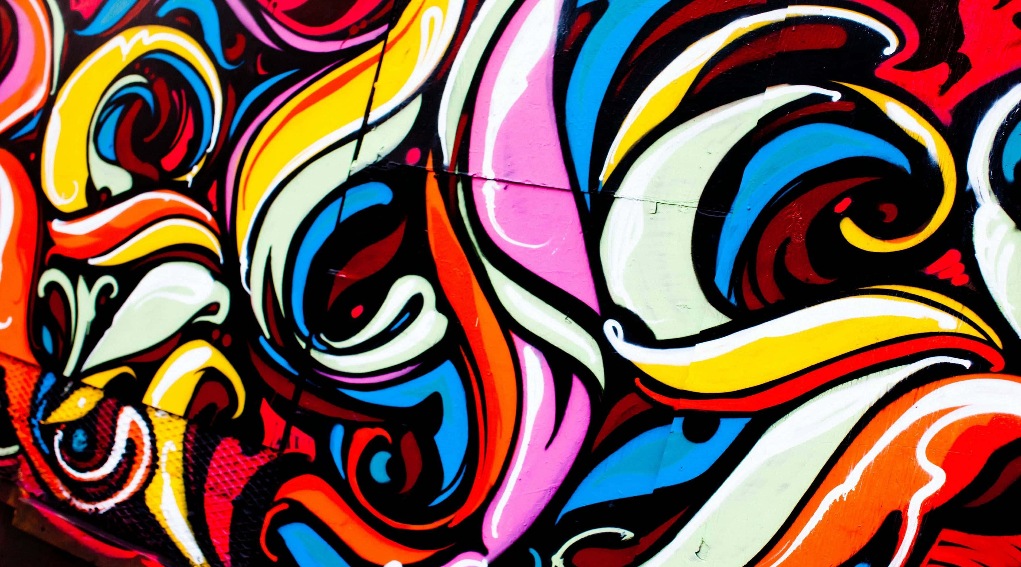 Graffiti Desktop, 3554 x 1974, vibrant swirling graffiti art, 2K Desktop Wallpaper