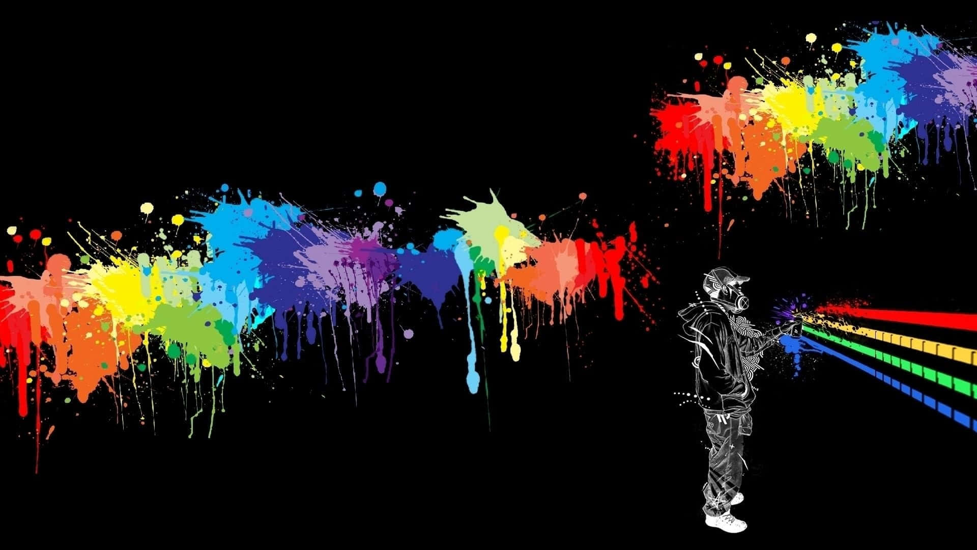 Graffiti Desktop, rainbow paint splatters, black background, Full HD Desktop Wallpaper