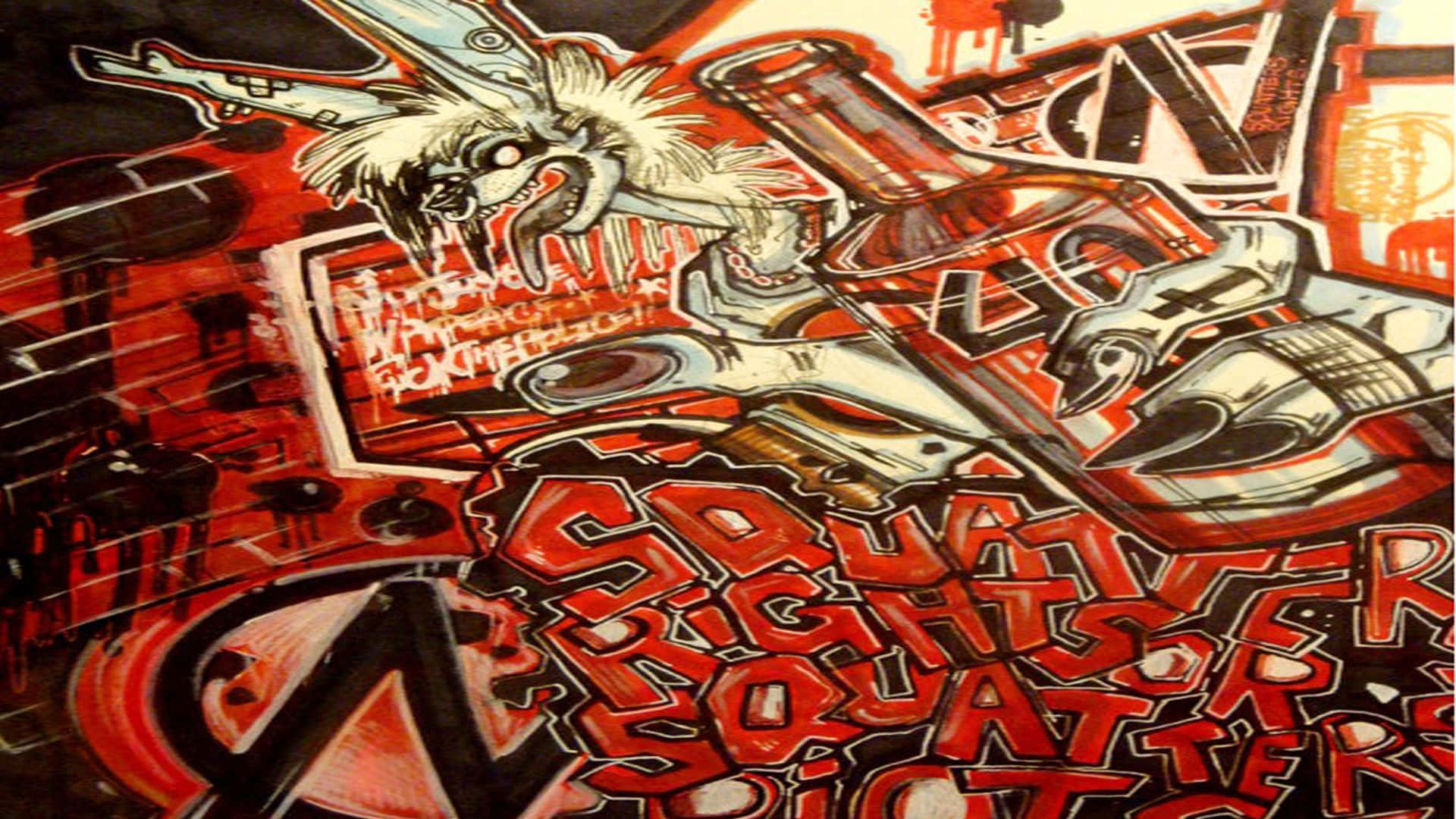 Graffiti Desktop, white rabbit, gun, Full HD Desktop Wallpaper